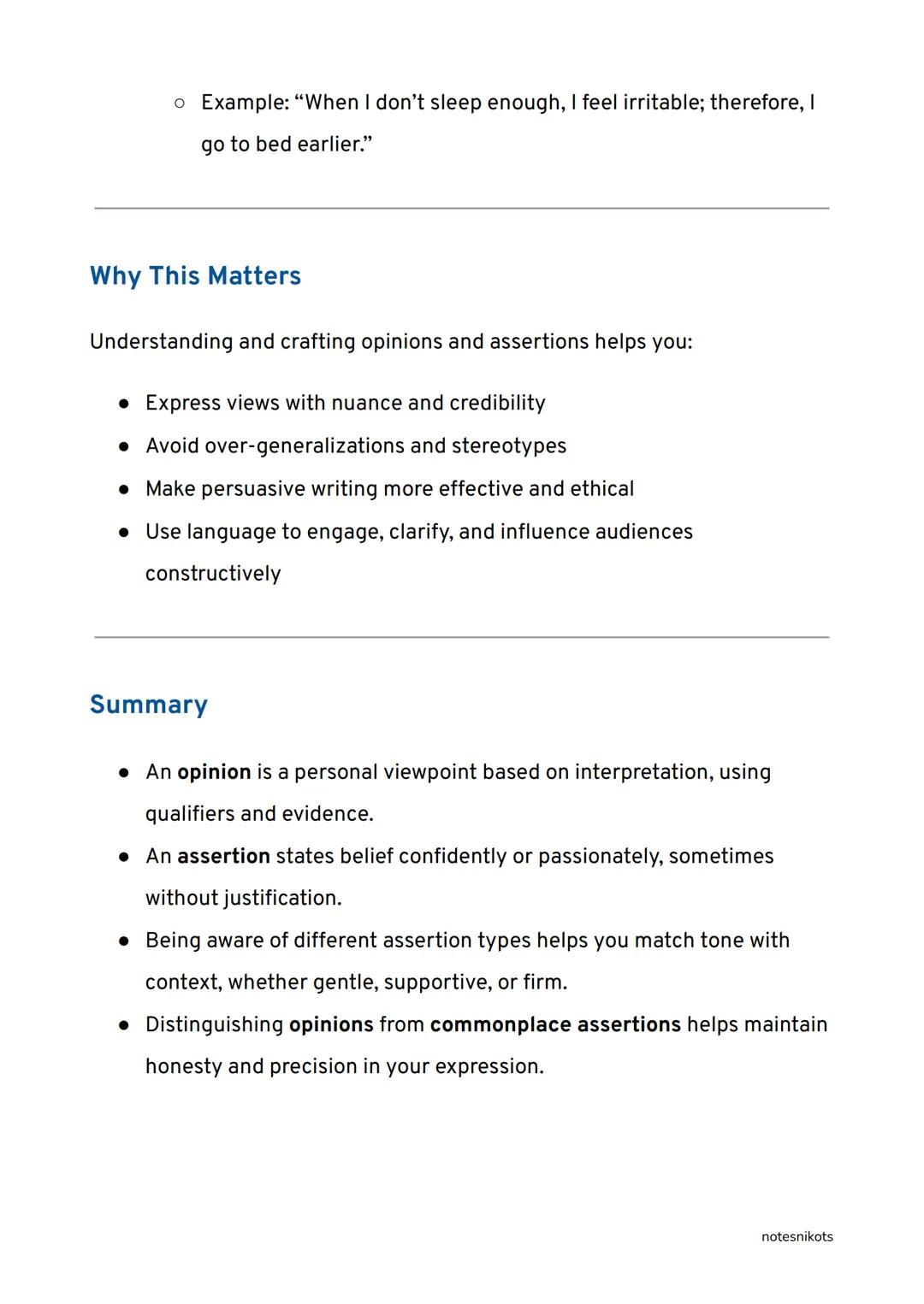 Formulating a Statement of Opinion or
Assertion
English 10 | Quarter 2 | Lesson 3
Understanding Key Terms
Opinion
• A personal judgment or b