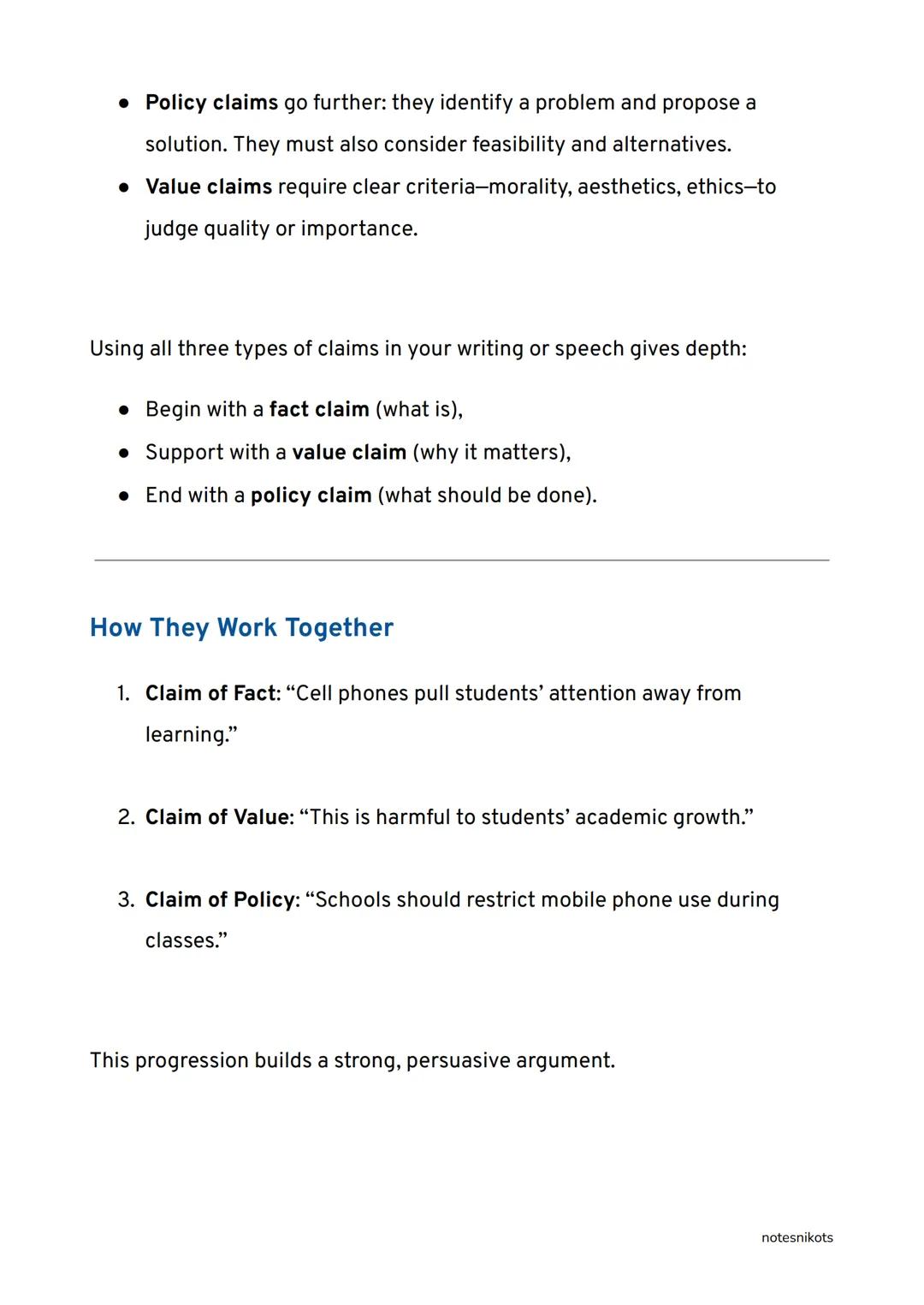Formulating Claims of Fact, Policy, and
Value
English 10 | Quarter 2 | Lesson 5
What's a Claim?
A claim is the main statement in an argument