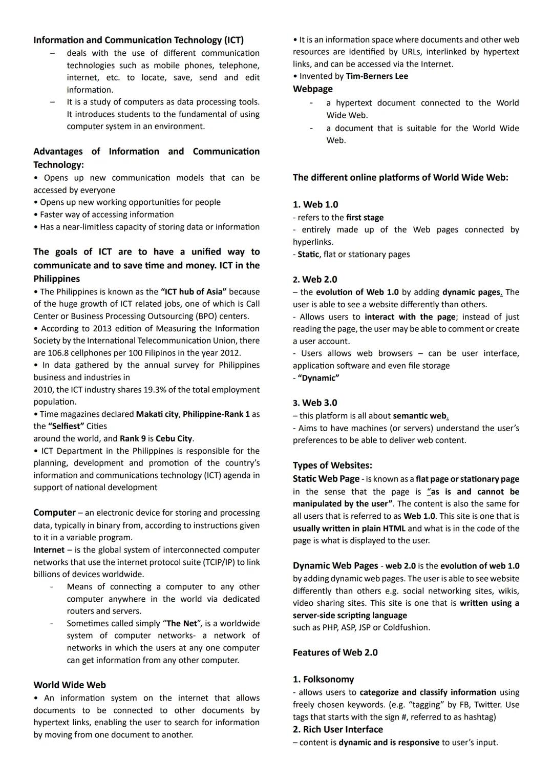 Information and Communication Technology (ICT)
- deals with the use of different communication
technologies such as mobile phones, telephone