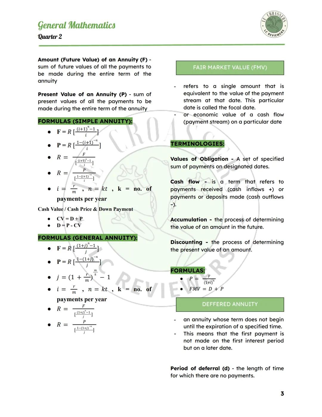 General Mathematics
Quarter 2
SIMPLE INTEREST
TERMINOLOGIES:
Simple Interest (I) - interest that is
computed on the principal. The interest