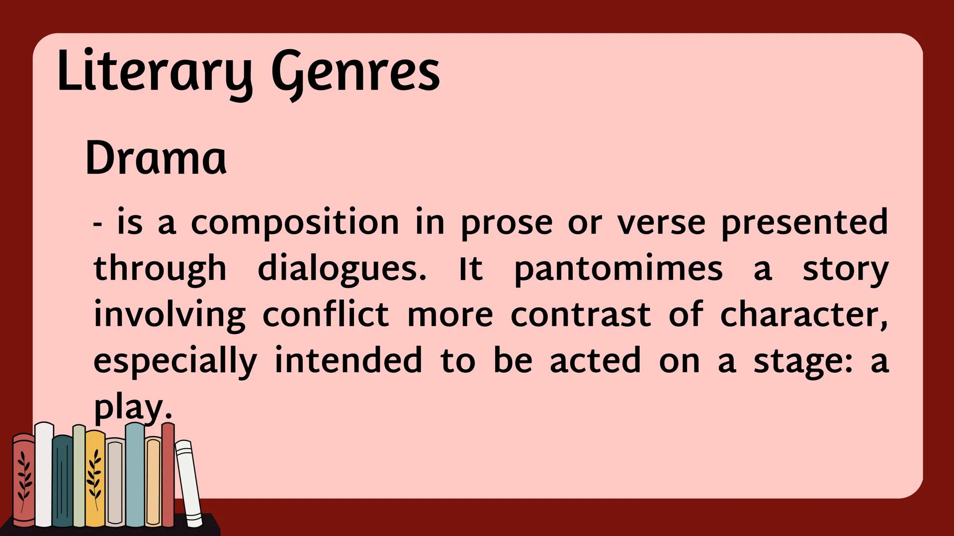 Literature
• comes from the Latin word “LITERA” which literally
means an acquaintance with letters.
• It is a body of work, either written,