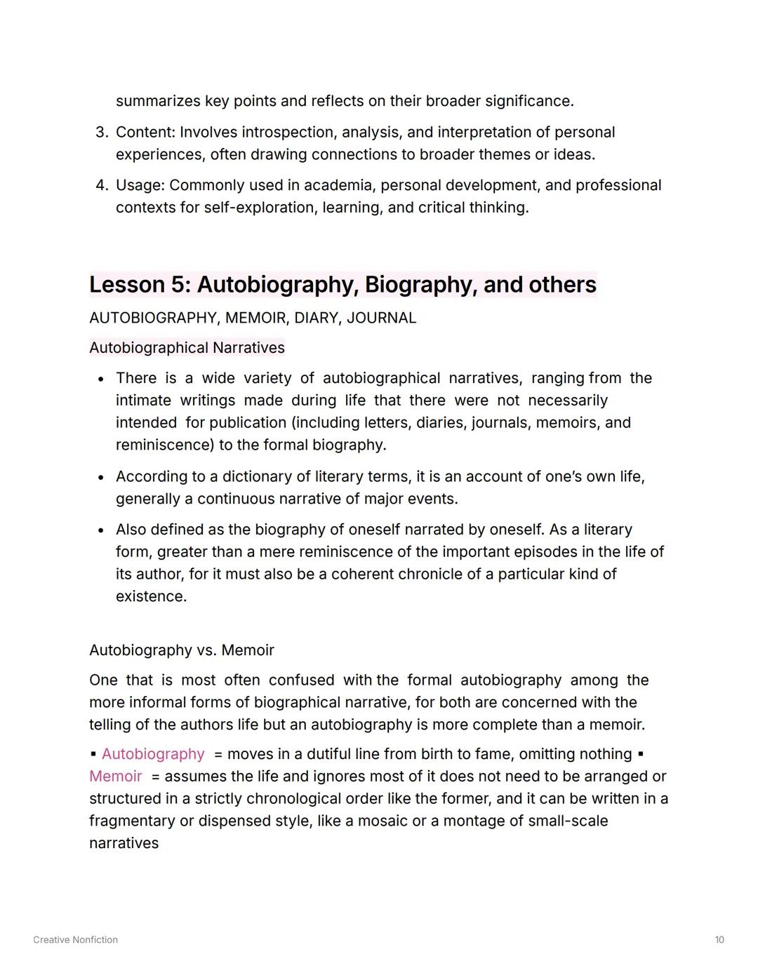 Creative Nonfiction
Created @July 8, 2025 9:08 AM
HUMSS CNF
Lesson 1: Introduction
The Difference between Creative Writing and Creative Nonf