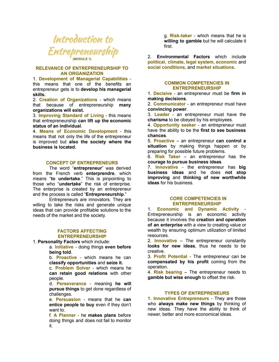 Introduction to
Entrepreneurship
(MODULE 1)
RELEVANCE OF ENTREPRENEURSHIP TO
AN ORGANIZATION
1. Development of Managerial Capabilities -
thi