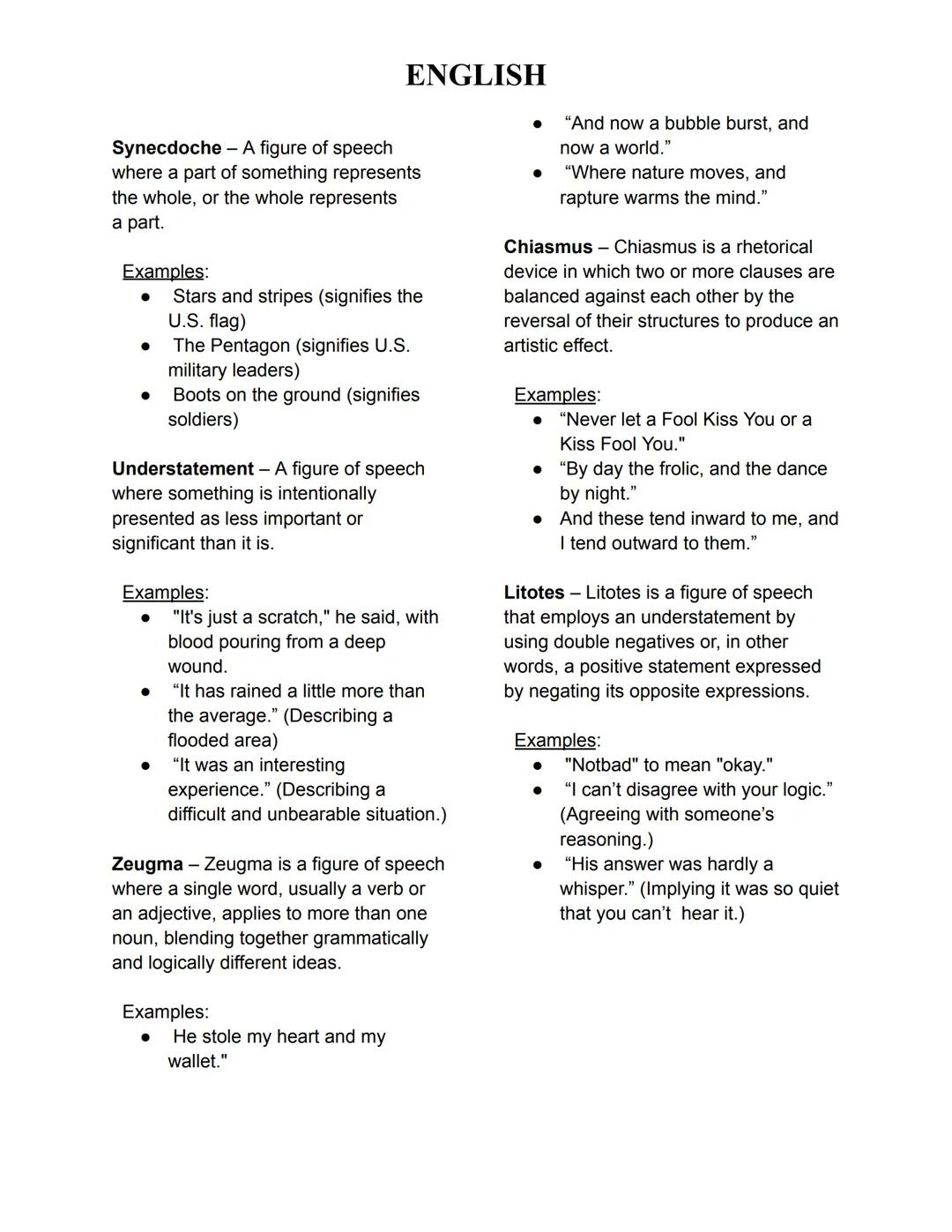 ENGLISH
FIGURE OF SPEECH
Figures of speech are literary
devices that enhance the
meaning, sound, and imagery of
language. They are used to
e