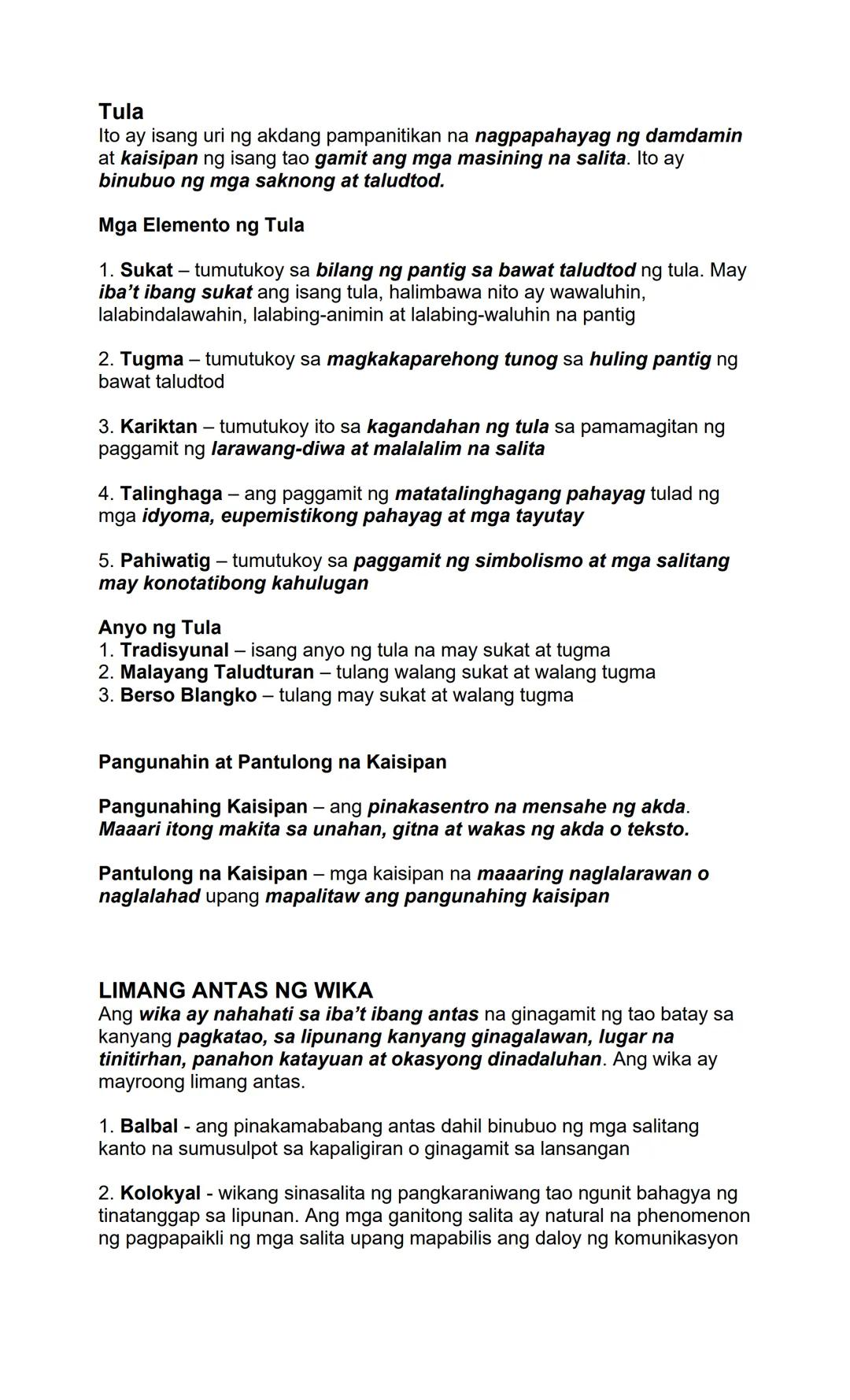 Tula
Ito ay isang uri ng akdang pampanitikan na nagpapahayag ng damdamin
at kaisipan ng isang tao gamit ang mga masining na salita. Ito ay
b