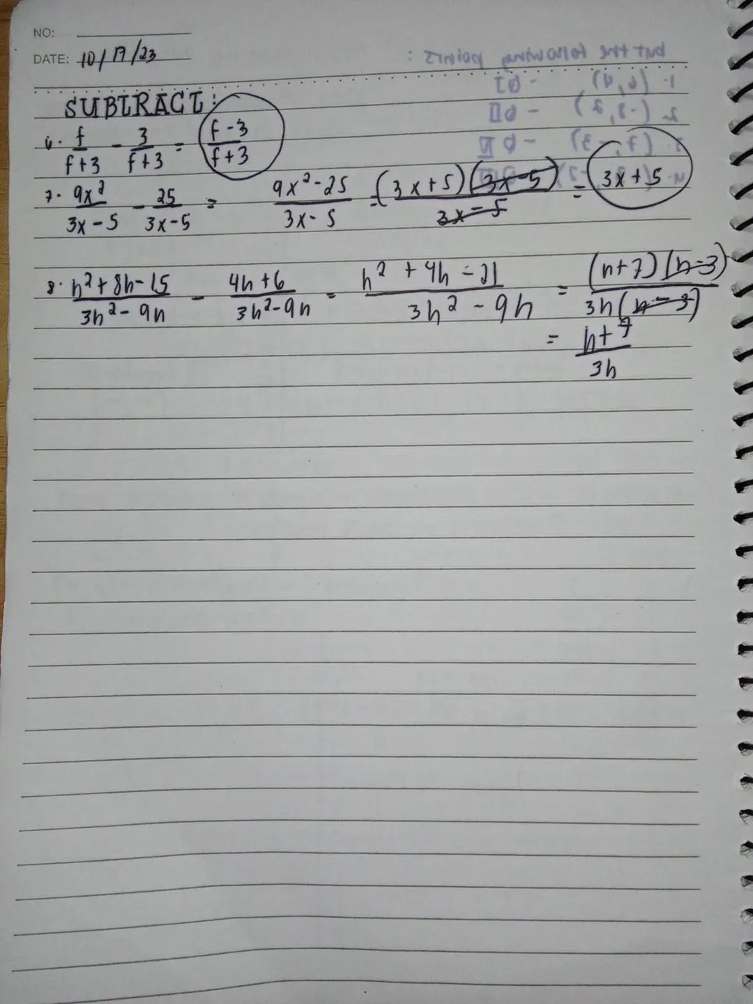 Special products
NO:
DATE: 09/03/23
The product of 2 Binomials ( FOIL METHOD)
(a + b) (c+d) = ab + ad + bc + bd
2
ex. 1.(x+1)(x+2) = x² + 2x