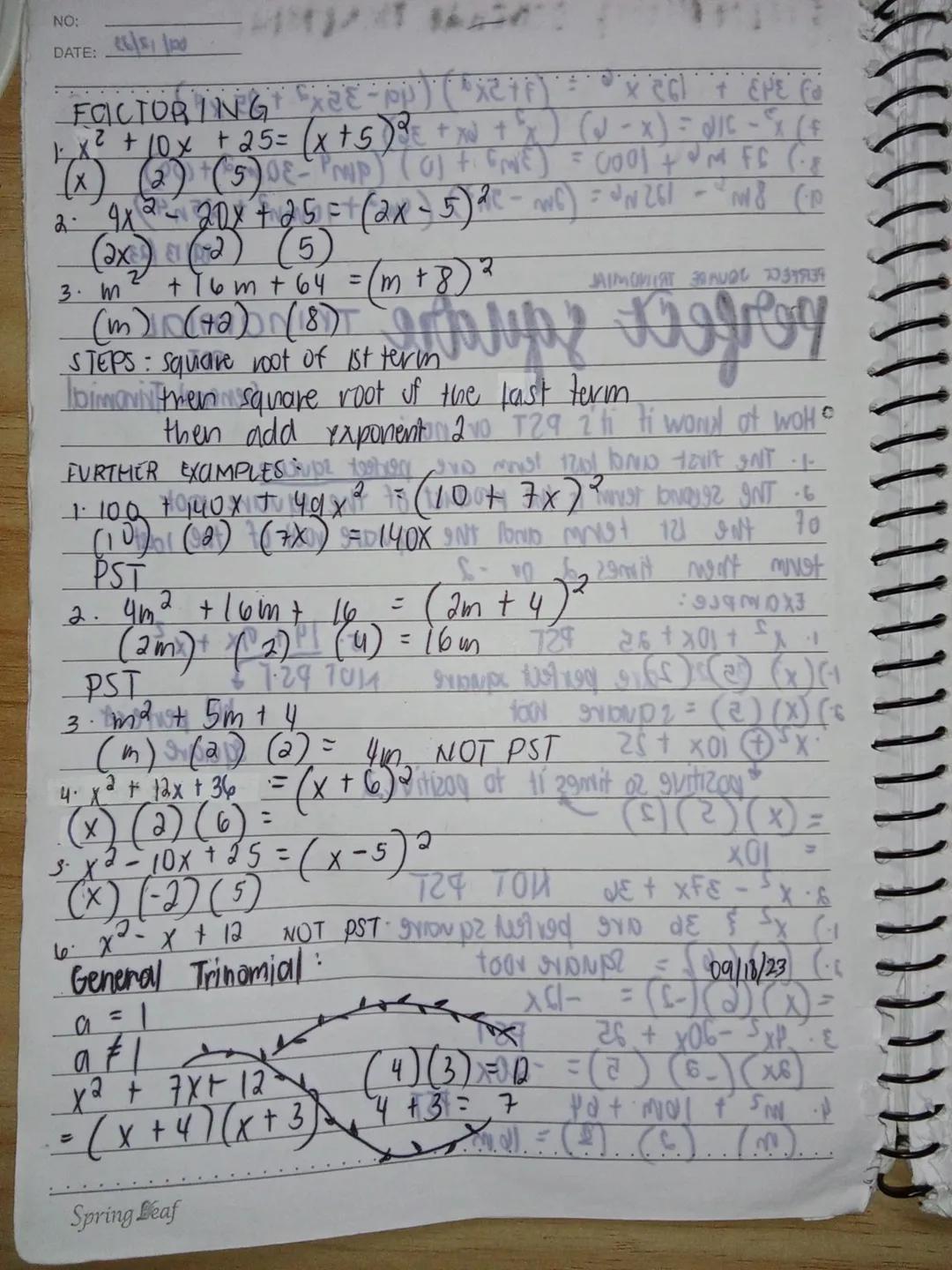 Special products
NO:
DATE: 09/03/23
The product of 2 Binomials ( FOIL METHOD)
(a + b) (c+d) = ab + ad + bc + bd
2
ex. 1.(x+1)(x+2) = x² + 2x