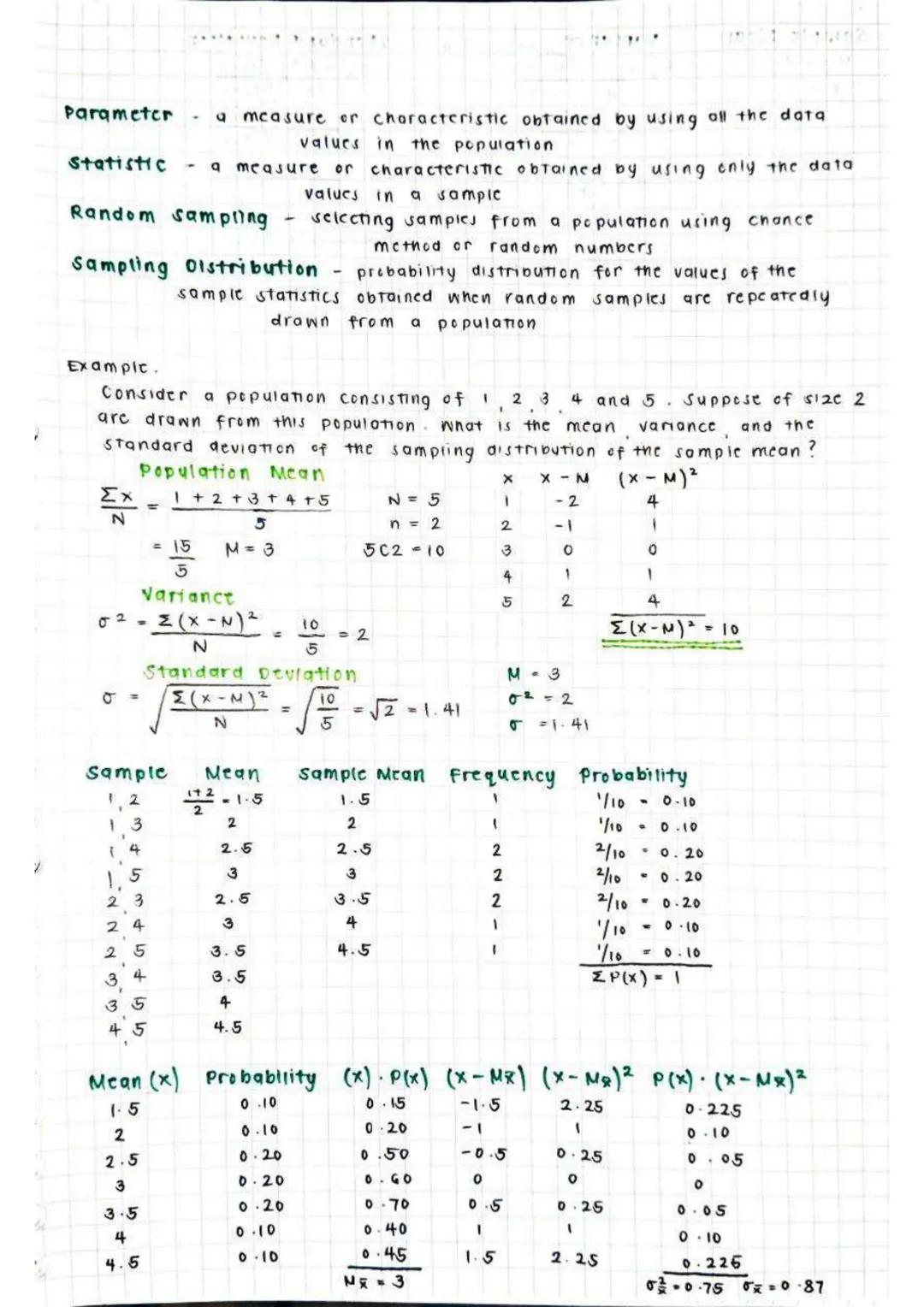SENIOR HIGH SCHOOL NOTES
# Grade 11
notes
STATS AND PROBABILITY --- OCR Start ---
Random Variables
characteristics of a sample or populati