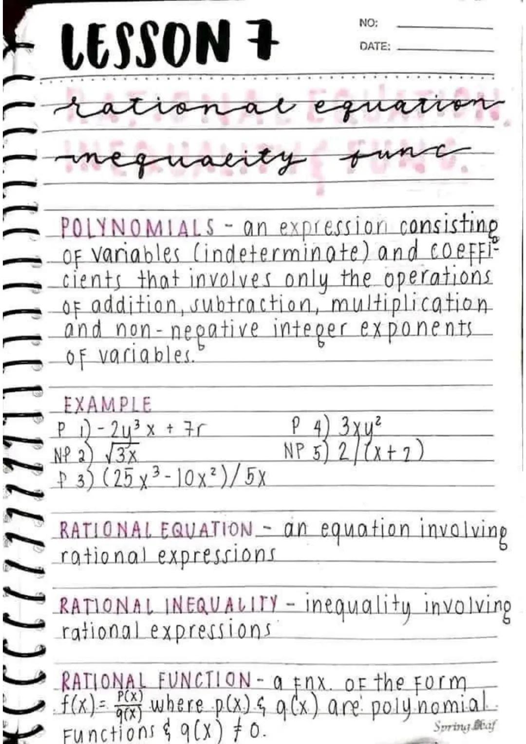 LESSON 1
NO:
DATE:
Relations &
functions
RELATION
↳ a set of ordered pairs (x, y)
DOMAIN
↳ First coordinate in a relation,
(x); input; indep