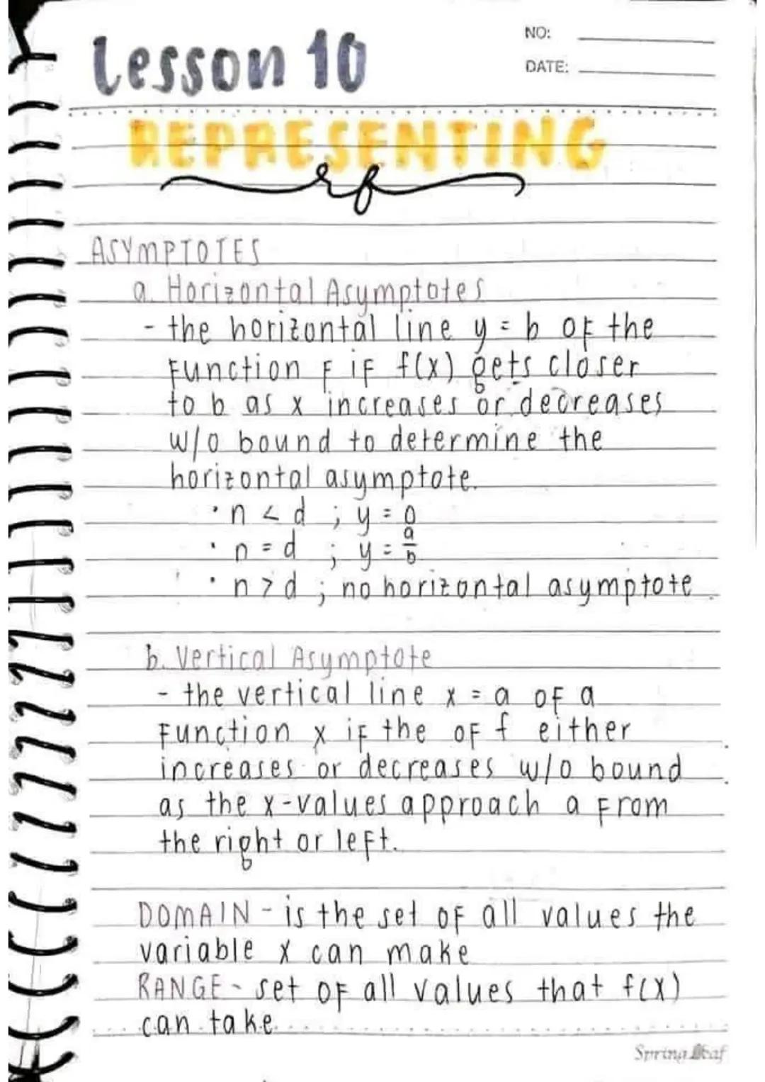 LESSON 1
NO:
DATE:
Relations &
functions
RELATION
↳ a set of ordered pairs (x, y)
DOMAIN
↳ First coordinate in a relation,
(x); input; indep