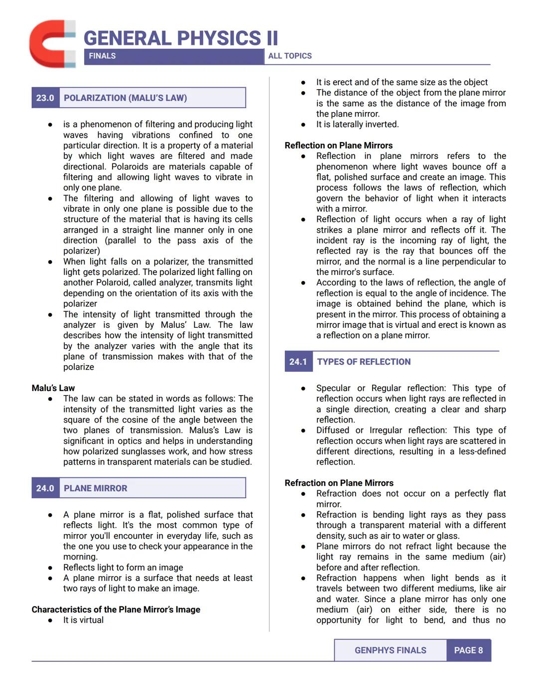 GENERAL PHYSICS II
C
FINALS
- SEM 2 ALL TOPICS -
1.0 ELECTROSTATICS
• Refers to studying all phenomena with electric
charges at rest
1.1 EL
