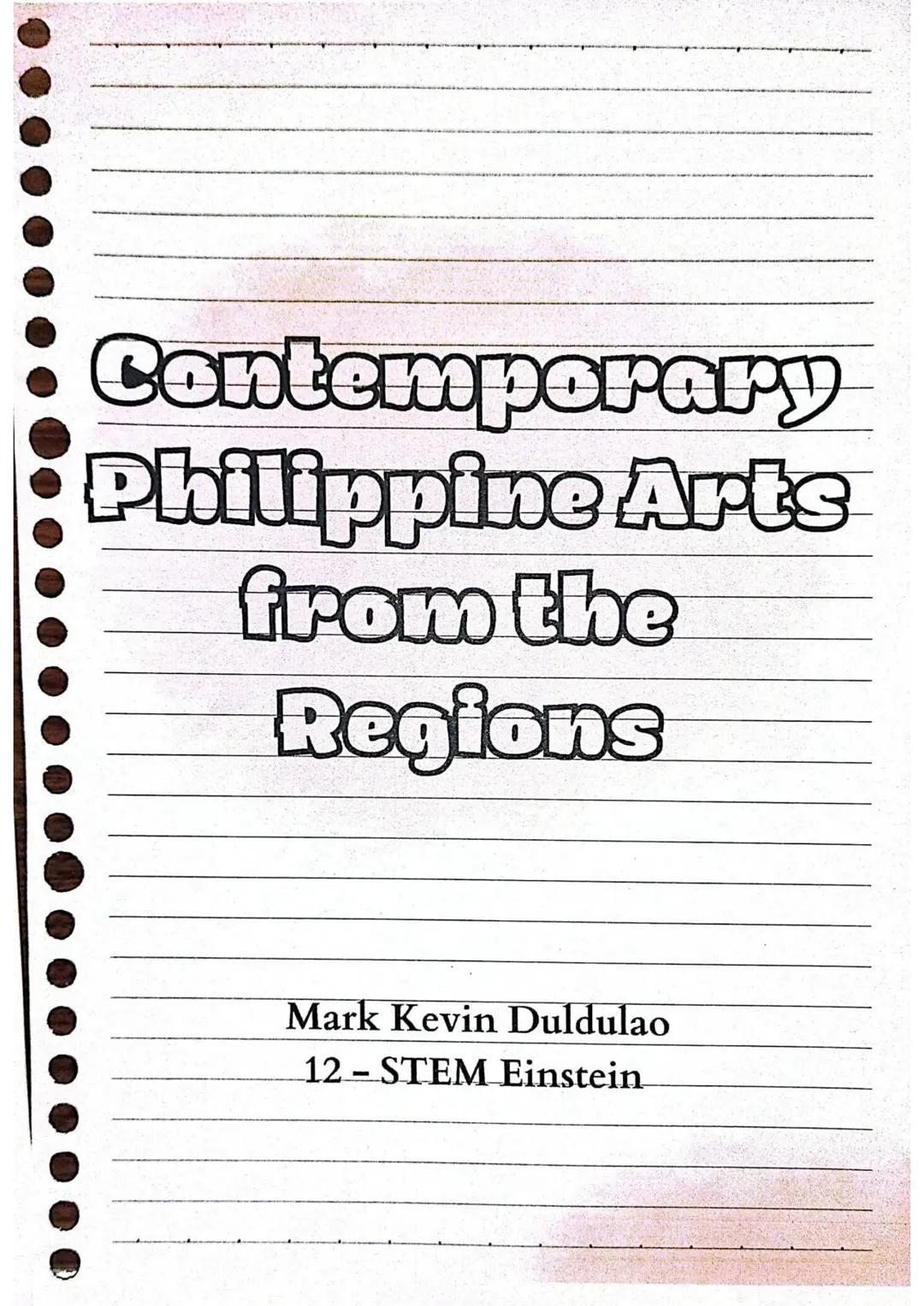 # Contemporary
Philippine Arts
from the
Regions
Mark Kevin Duldulao
12 - STEM Einstein No.
Date.
/
CONTEMPORARY ART
ART → IS THE EXPRESSIO