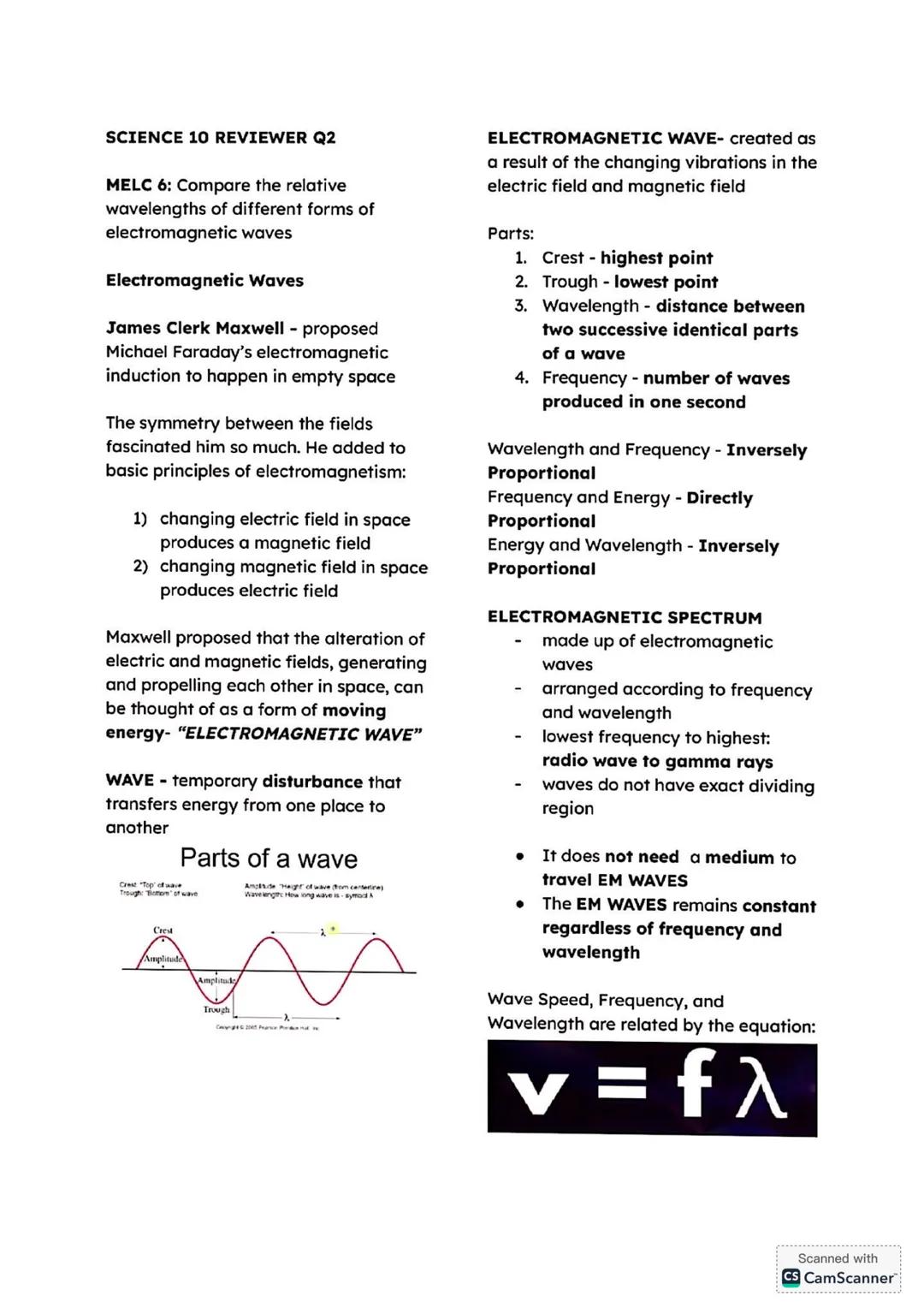 SCIENCE 10 REVIEWER Q2
MELC 6: Compare the relative
wavelengths of different forms of
electromagnetic waves
Electromagnetic Waves
James Cler