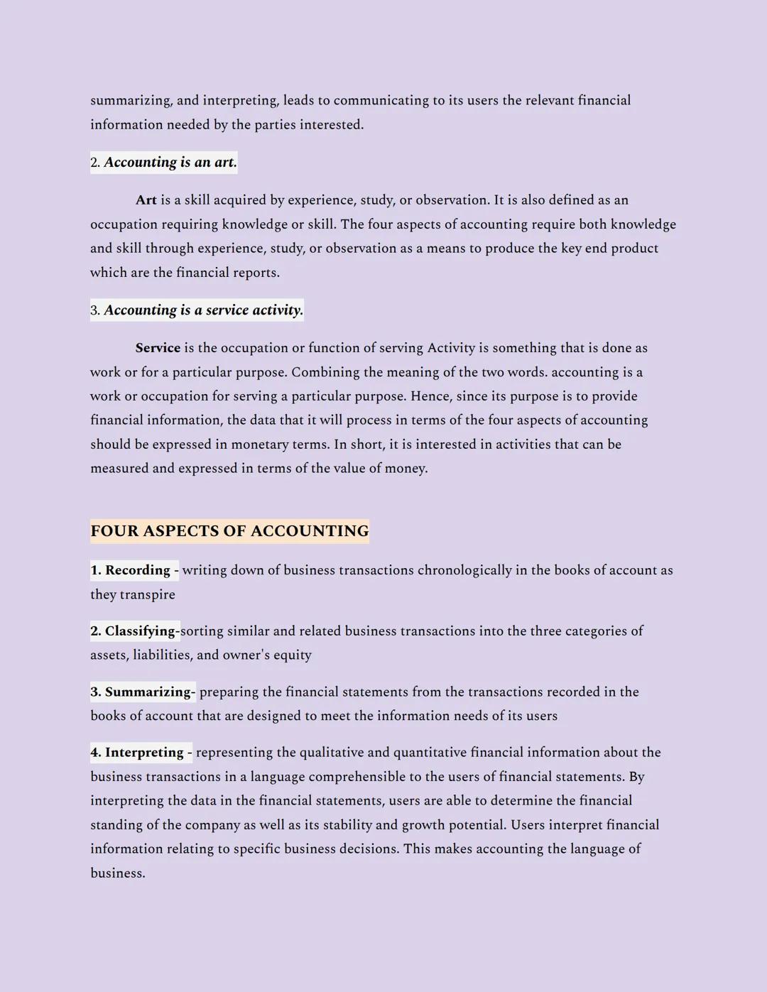 PART 1: INTRODUCTION TO ACCOUNTING
Chapter 1: The Nature of Accounting and Its Business Environment
LESSON 1-1 THE NATURE OF ACCOUNTING
WHAT