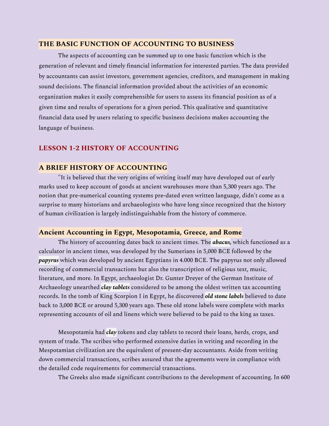 PART 1: INTRODUCTION TO ACCOUNTING
Chapter 1: The Nature of Accounting and Its Business Environment
LESSON 1-1 THE NATURE OF ACCOUNTING
WHAT