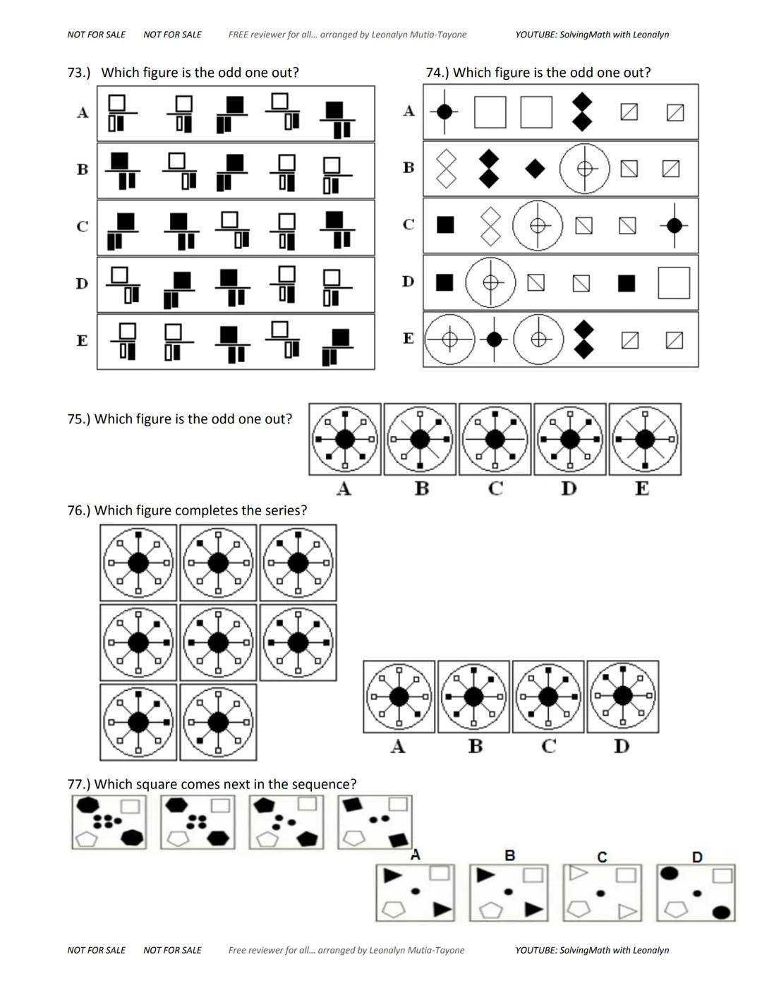 NOT FOR SALE NOT FOR SALE
FREE reviewer for all... arranged by Leonalyn Mutia-Tayone
YOUTUBE: SolvingMath with Leonalyn
ABTRACT
REASONING
in