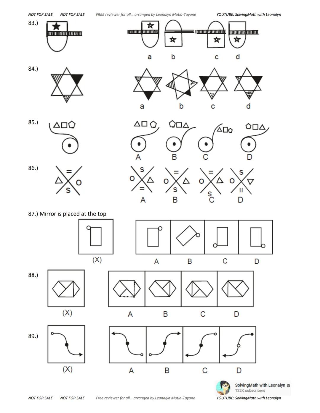 NOT FOR SALE NOT FOR SALE
FREE reviewer for all... arranged by Leonalyn Mutia-Tayone
YOUTUBE: SolvingMath with Leonalyn
ABTRACT
REASONING
in