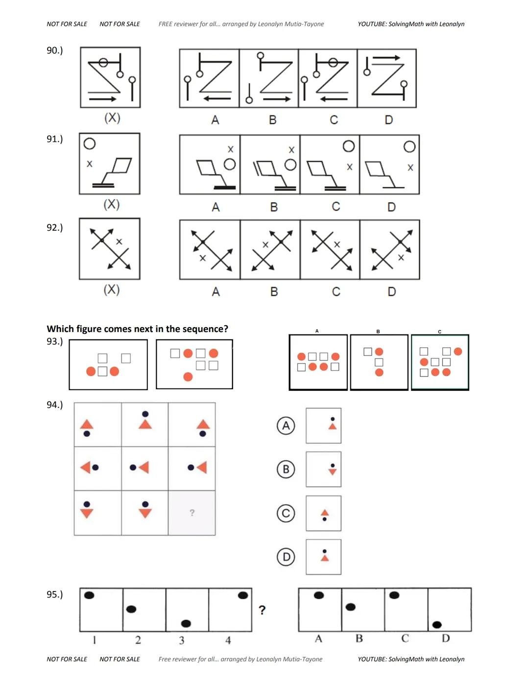 NOT FOR SALE NOT FOR SALE
FREE reviewer for all... arranged by Leonalyn Mutia-Tayone
YOUTUBE: SolvingMath with Leonalyn
ABTRACT
REASONING
in