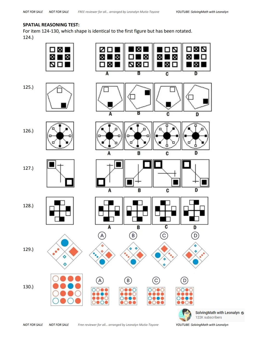 NOT FOR SALE NOT FOR SALE
FREE reviewer for all... arranged by Leonalyn Mutia-Tayone
YOUTUBE: SolvingMath with Leonalyn
ABTRACT
REASONING
in