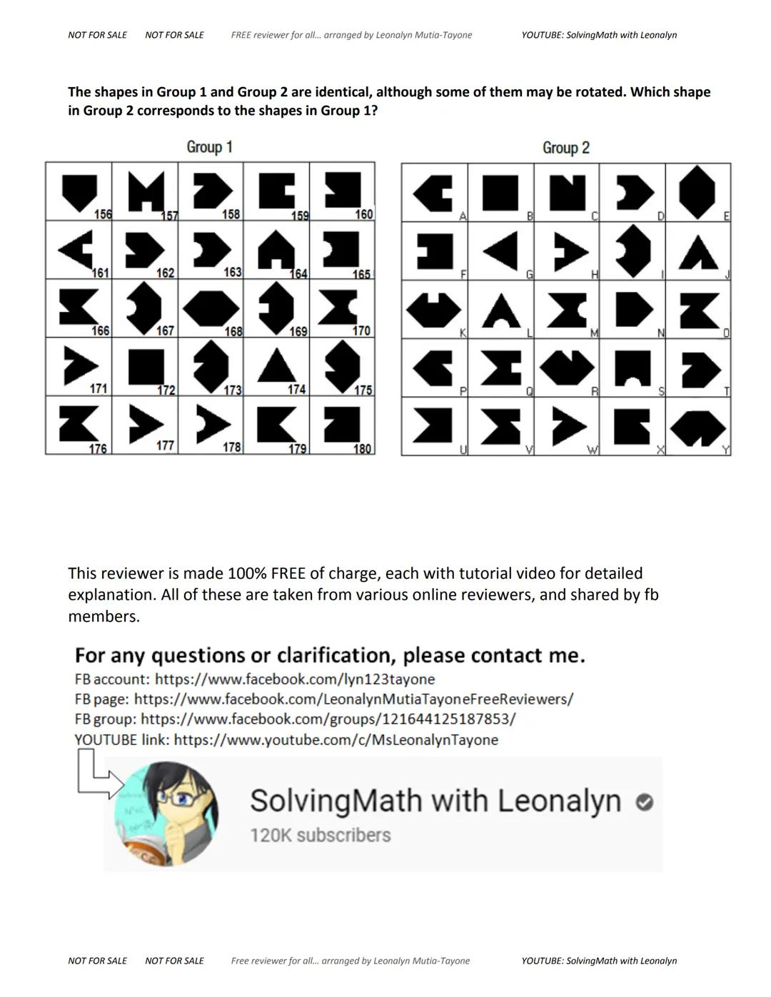 NOT FOR SALE NOT FOR SALE
FREE reviewer for all... arranged by Leonalyn Mutia-Tayone
YOUTUBE: SolvingMath with Leonalyn
ABTRACT
REASONING
in