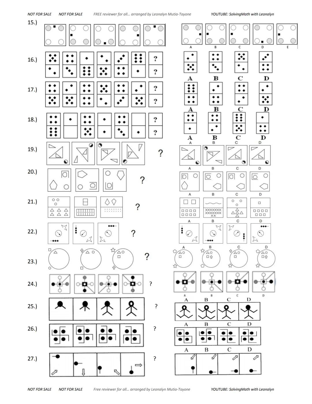 NOT FOR SALE NOT FOR SALE
FREE reviewer for all... arranged by Leonalyn Mutia-Tayone
YOUTUBE: SolvingMath with Leonalyn
ABTRACT
REASONING
in