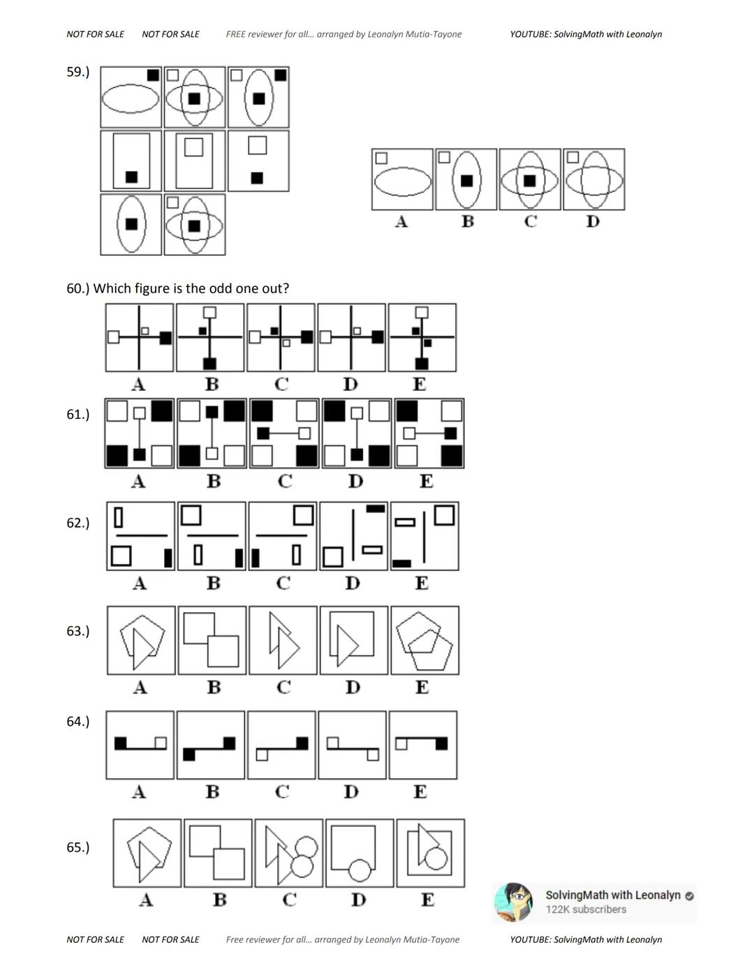 NOT FOR SALE NOT FOR SALE
FREE reviewer for all... arranged by Leonalyn Mutia-Tayone
YOUTUBE: SolvingMath with Leonalyn
ABTRACT
REASONING
in