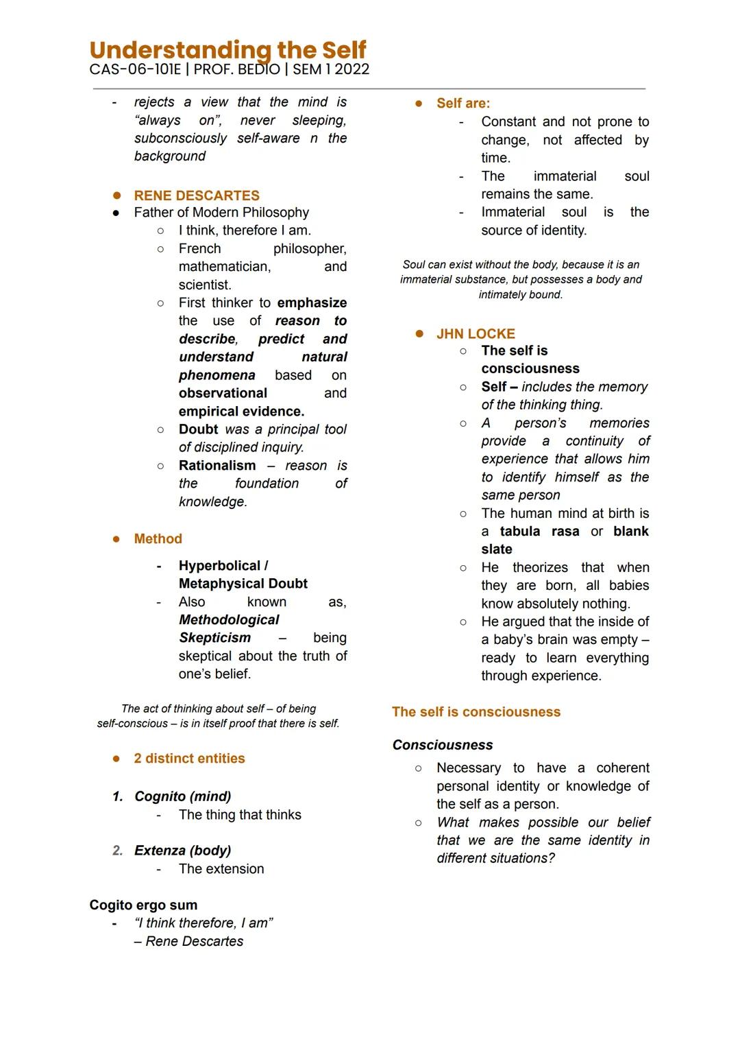 Understanding the Self
SELF VS IDENTITY
DEFINITION OF SELF
• "who I am" or "what I am"
• NATURE VS NURTURE
• Nature
- genetic inheritance
an