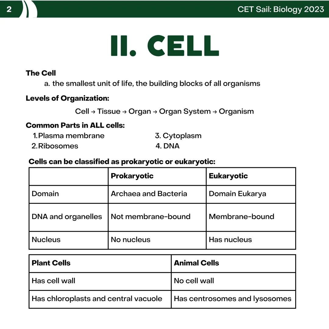 CET
SAIL!
with
SCIENCE
VOLUME 2: SCIENCE
I. Biology (1st Half) CET sail with
SCIENCE
Topic Outline
I. Biology
1. Branches of Biology
2. Cell