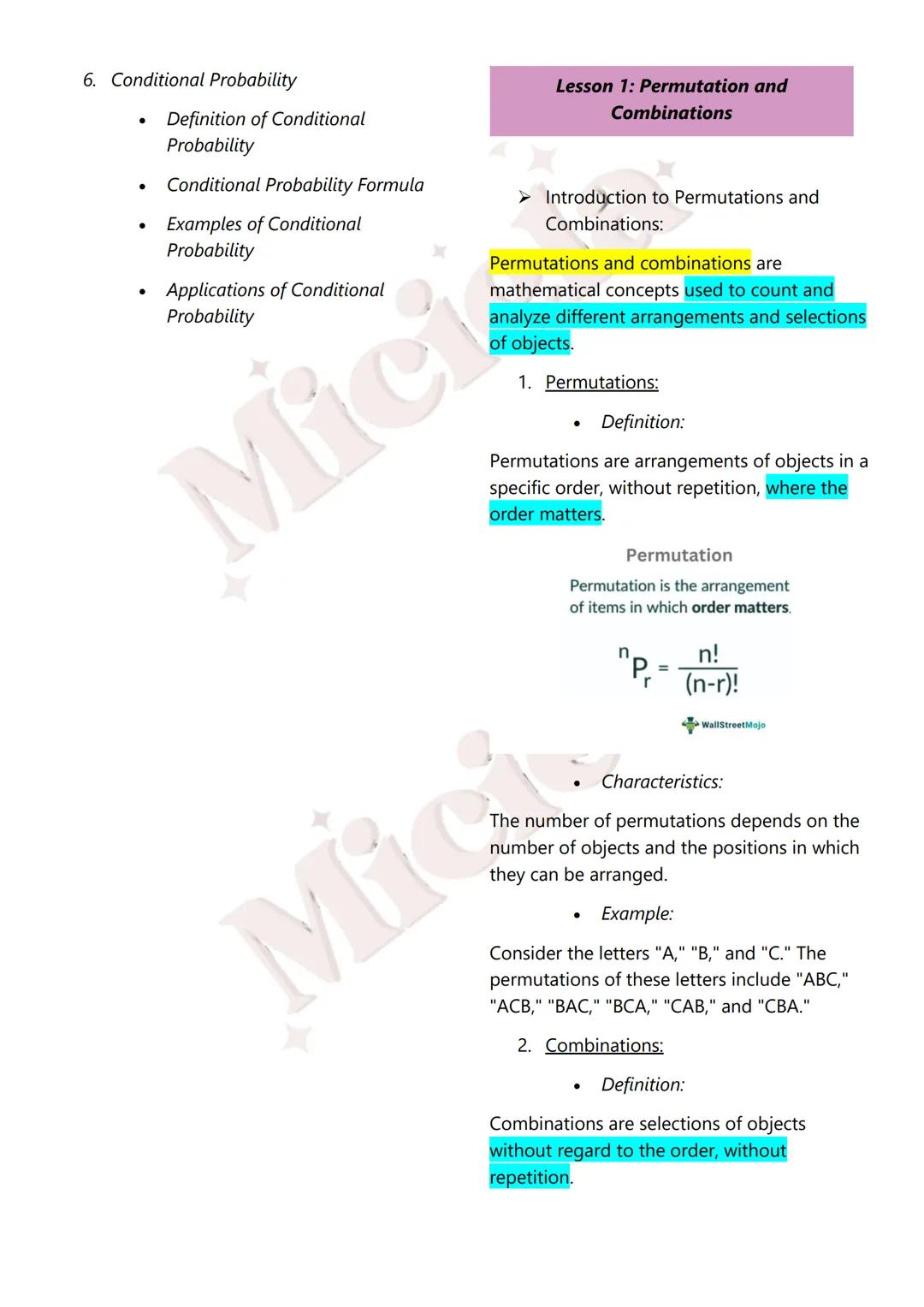 Miciela
ALL RIGHTS RESERVED MATH 10
Table of Contents:
1st Quarter
1. Sequences
Introduction to Sequences
Terms and Notation
Recursive and E