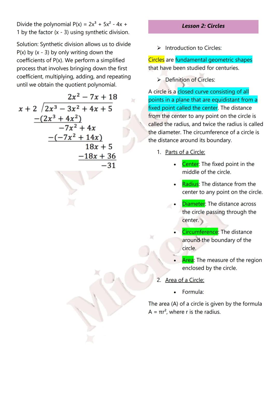 Miciela
ALL RIGHTS RESERVED MATH 10
Table of Contents:
1st Quarter
1. Sequences
Introduction to Sequences
Terms and Notation
Recursive and E