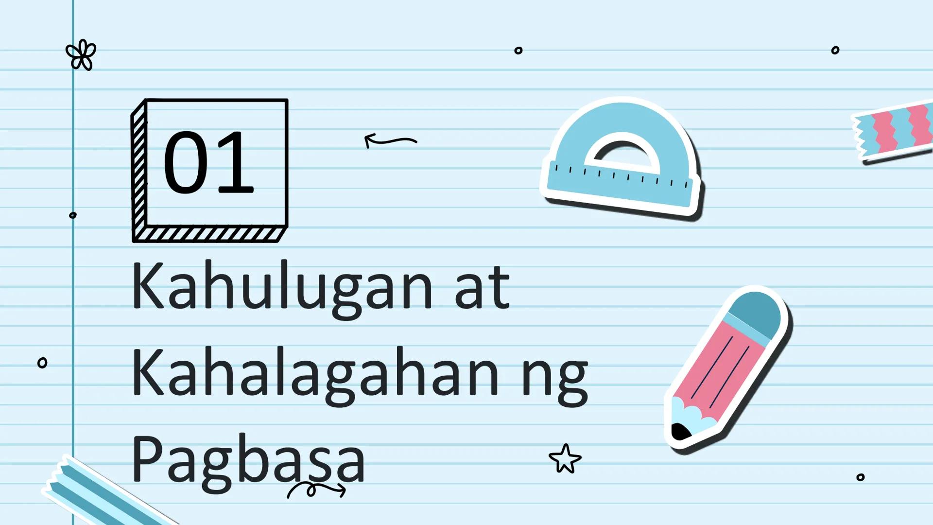 le
☆
Pagbasa at Pagsusuri
ng Iba't Ibang Teksto
Tungo sa
Pananaliksik
😊 UNANG
KWARTER NILALAMAN
PAMANTAYANG
PANGNILALAMAN
PAMANTAYAN SA PAG