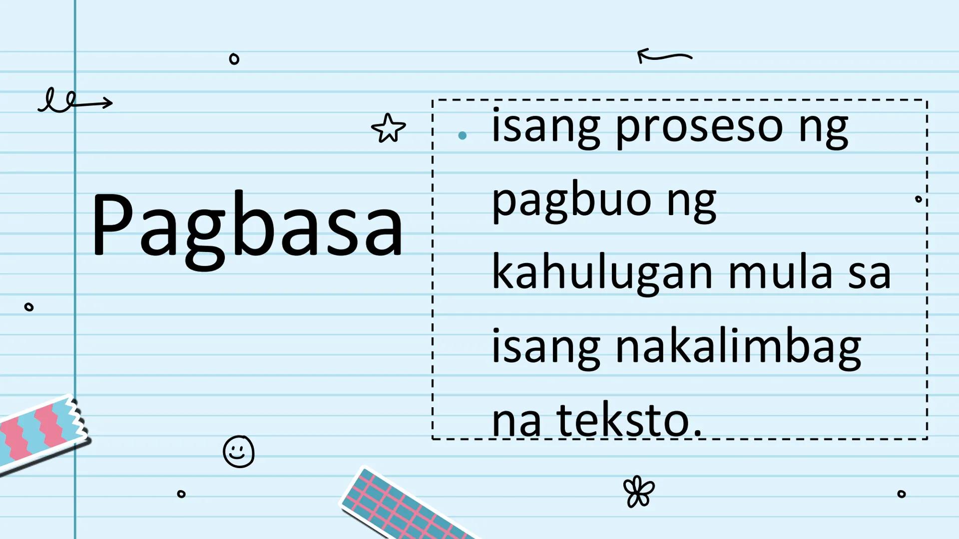 le
☆
Pagbasa at Pagsusuri
ng Iba't Ibang Teksto
Tungo sa
Pananaliksik
😊 UNANG
KWARTER NILALAMAN
PAMANTAYANG
PANGNILALAMAN
PAMANTAYAN SA PAG