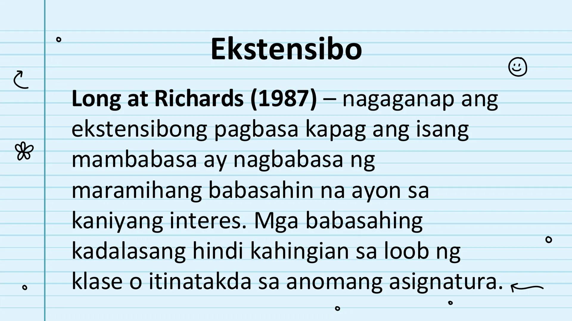 le
☆
Pagbasa at Pagsusuri
ng Iba't Ibang Teksto
Tungo sa
Pananaliksik
😊 UNANG
KWARTER NILALAMAN
PAMANTAYANG
PANGNILALAMAN
PAMANTAYAN SA PAG