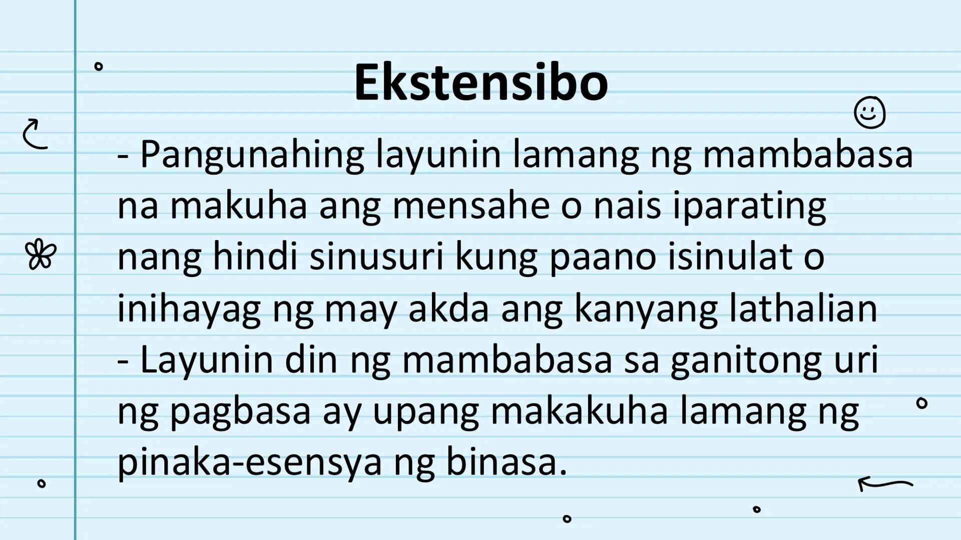 le
☆
Pagbasa at Pagsusuri
ng Iba't Ibang Teksto
Tungo sa
Pananaliksik
😊 UNANG
KWARTER NILALAMAN
PAMANTAYANG
PANGNILALAMAN
PAMANTAYAN SA PAG