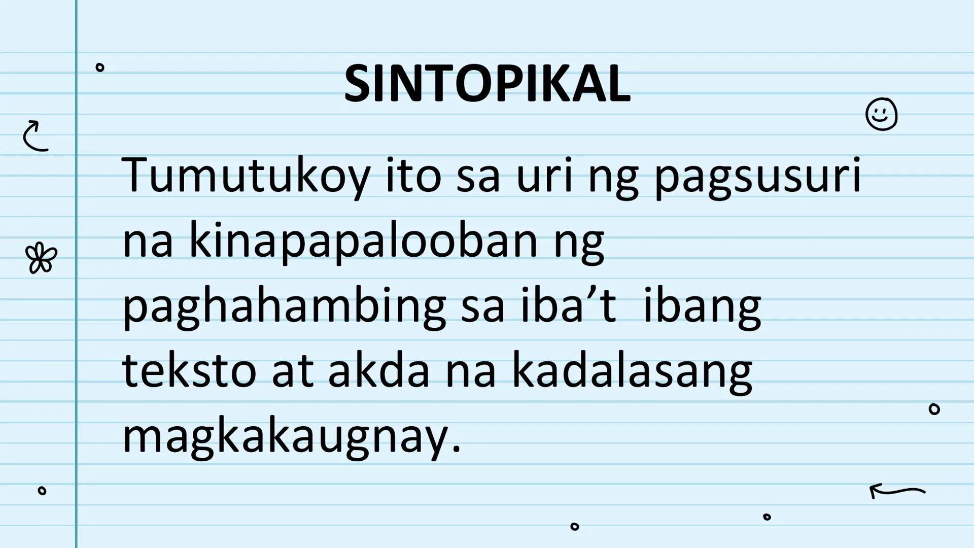 le
☆
Pagbasa at Pagsusuri
ng Iba't Ibang Teksto
Tungo sa
Pananaliksik
😊 UNANG
KWARTER NILALAMAN
PAMANTAYANG
PANGNILALAMAN
PAMANTAYAN SA PAG