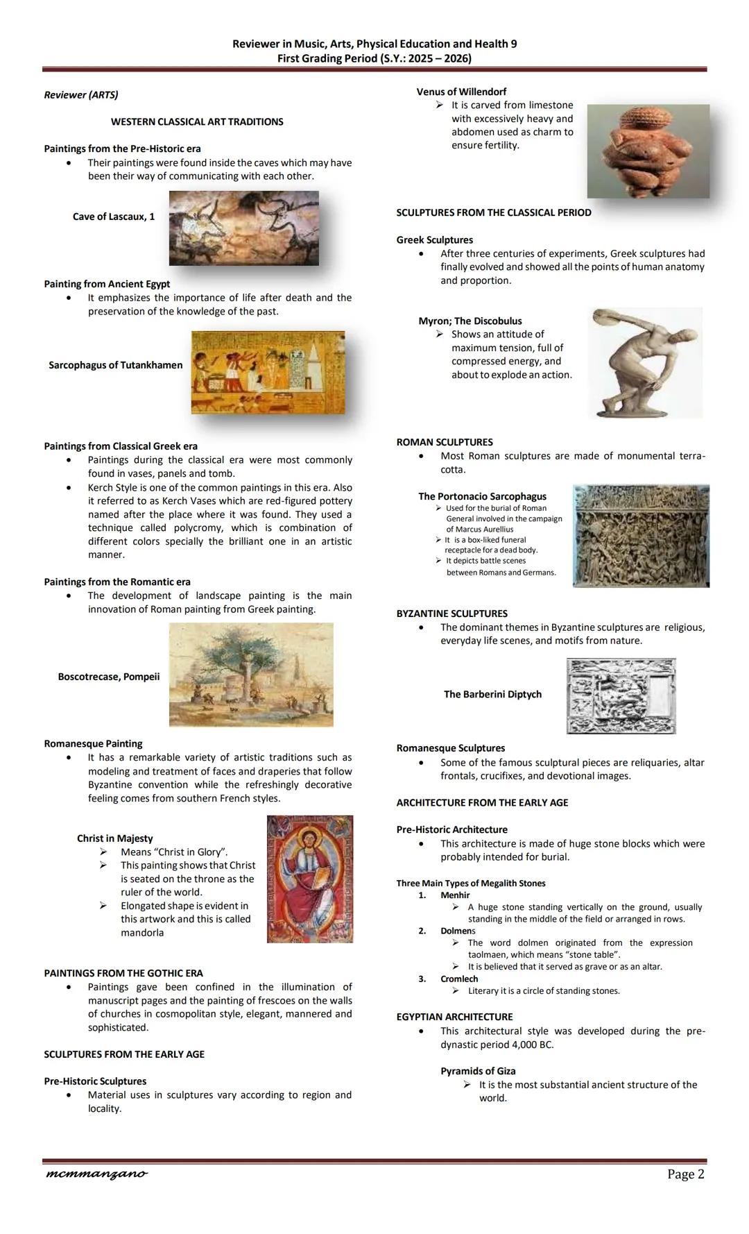 Reviewer in Music, Arts, Physical Education and Health 9
First Grading Period (S.Y.: 2025-2026)
Class No. Name:
Grade and
Section:
Date:
Rev