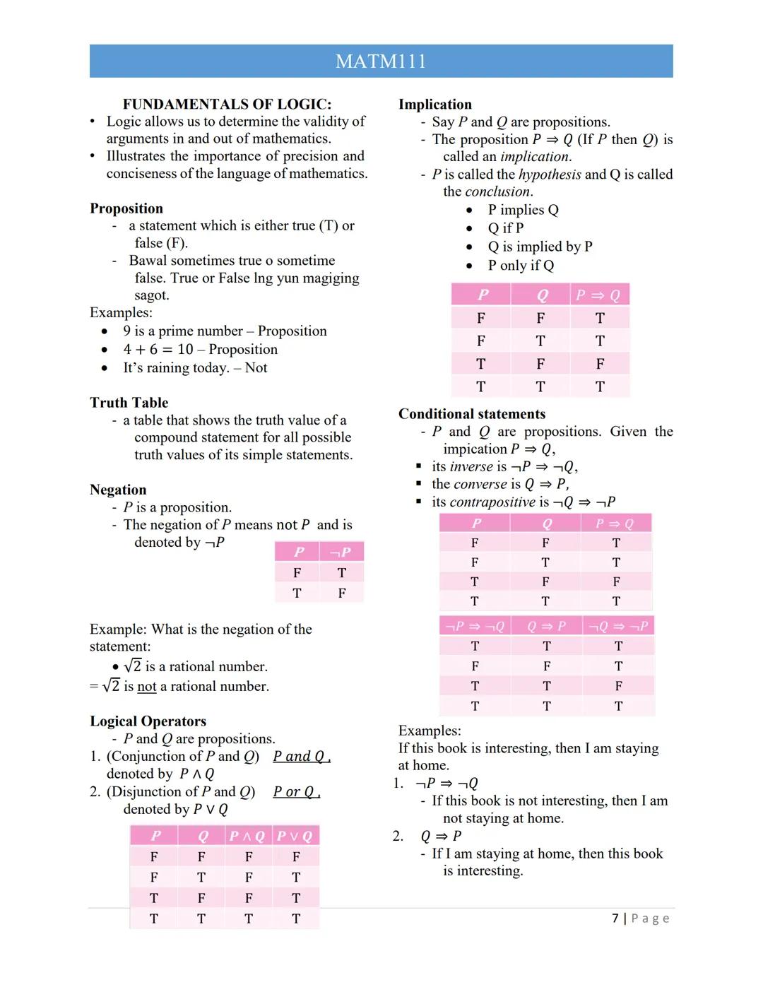 Coverage:
1. Nature of Mathematics
2. Language of Mathematics
3. Sets, Relation and Functions
4. Fundamentals of Logic
5. Problem-solving
Ma