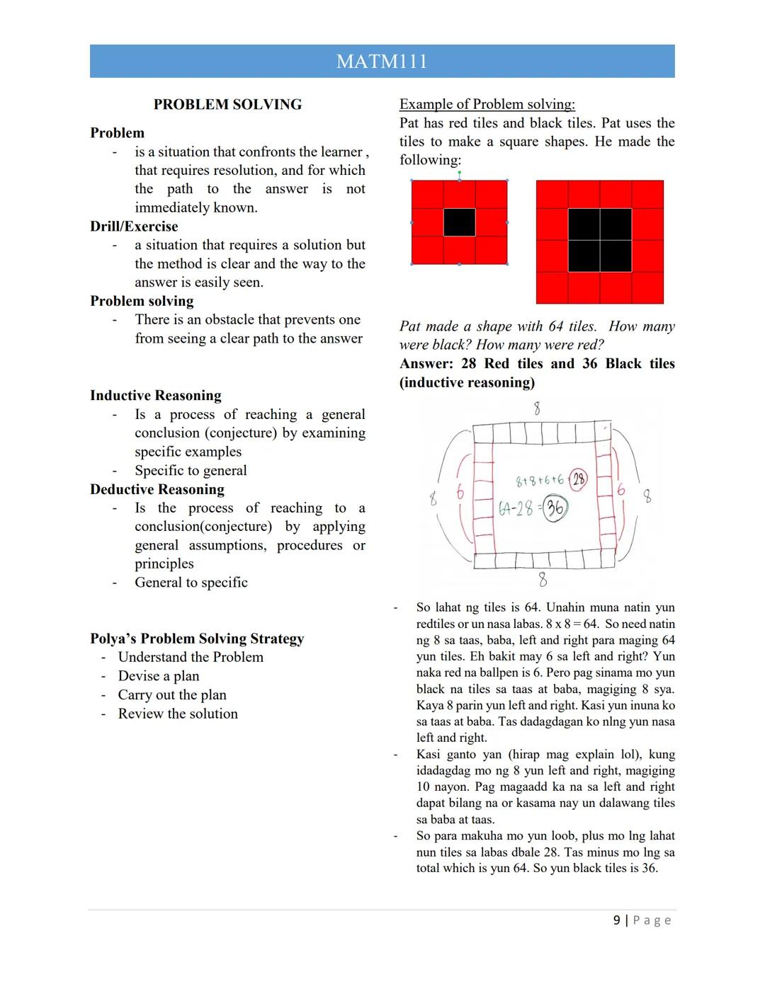 Coverage:
1. Nature of Mathematics
2. Language of Mathematics
3. Sets, Relation and Functions
4. Fundamentals of Logic
5. Problem-solving
Ma