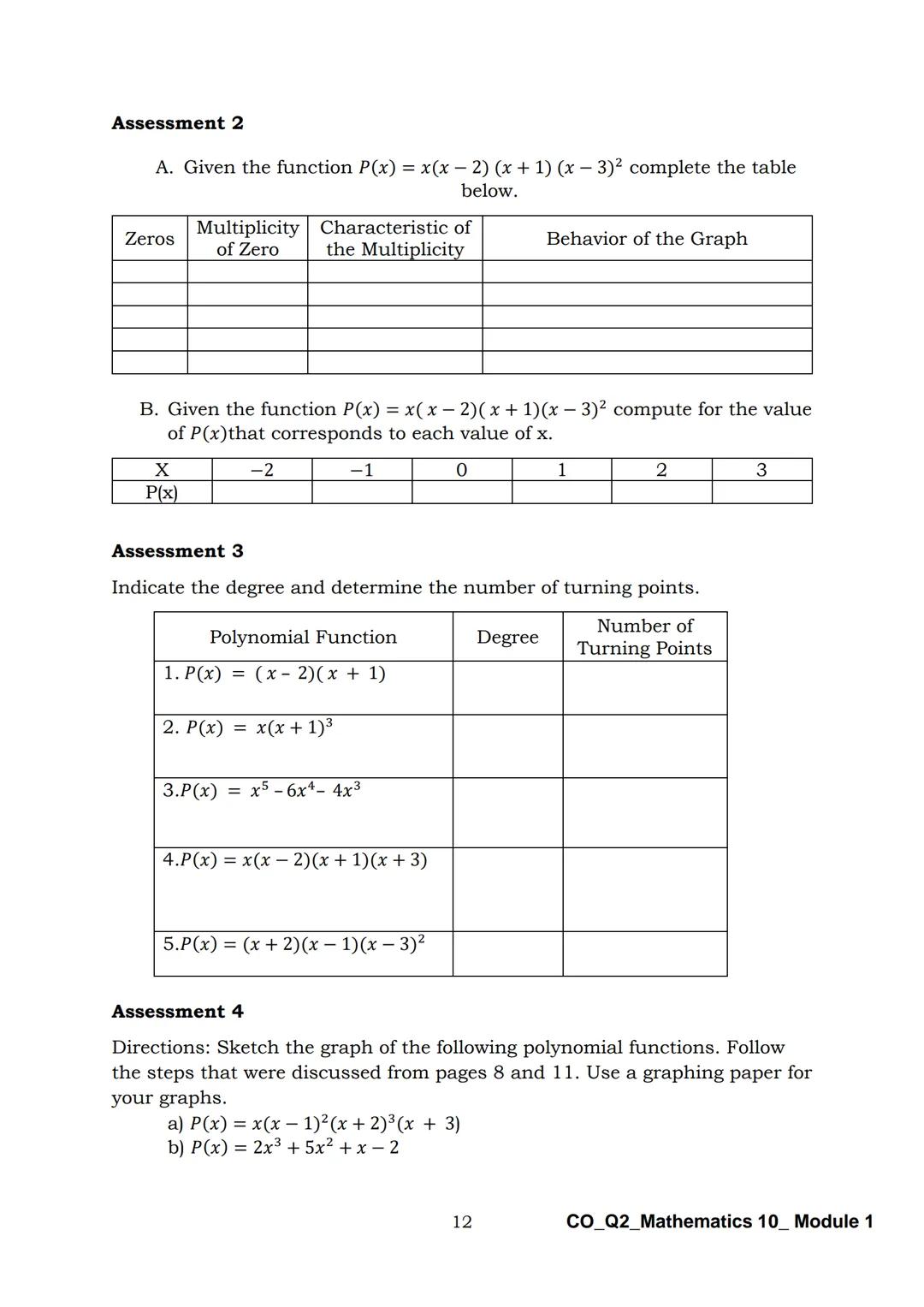 10
DepED
DEPARTMENT OF EDUCATION
Mathematics
Quarter 2 - Module 1:
Graphs of Polynomial
Functions
CO_Q2_Mathematics 10_Module 1
ALTERNATIVE