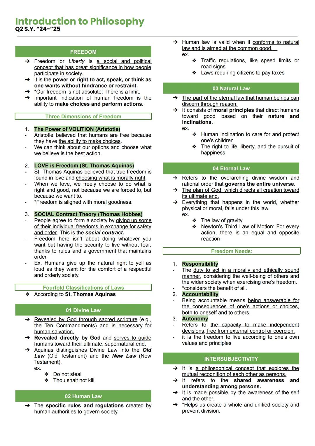 Introduction to Philosophy
Q2 S.Y. "24-"25
FREEDOM
→ Freedom or Liberty is a social and political
concept that has great significance in how