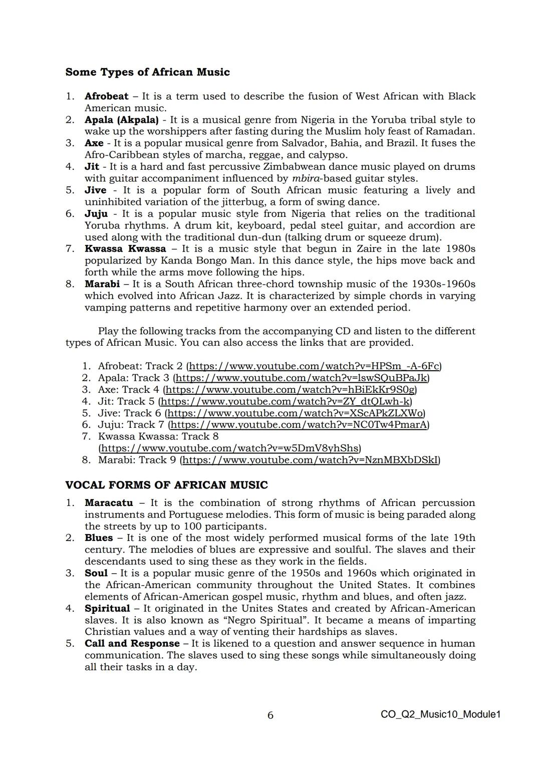 10
DepED
DEPARTMENT OF EDUCATION
Music
Quarter 2 - Module 1:
Afro-Latin American
and Popular Music
CO_Q2_Music10_Module1
ALTERNATIVE DELI