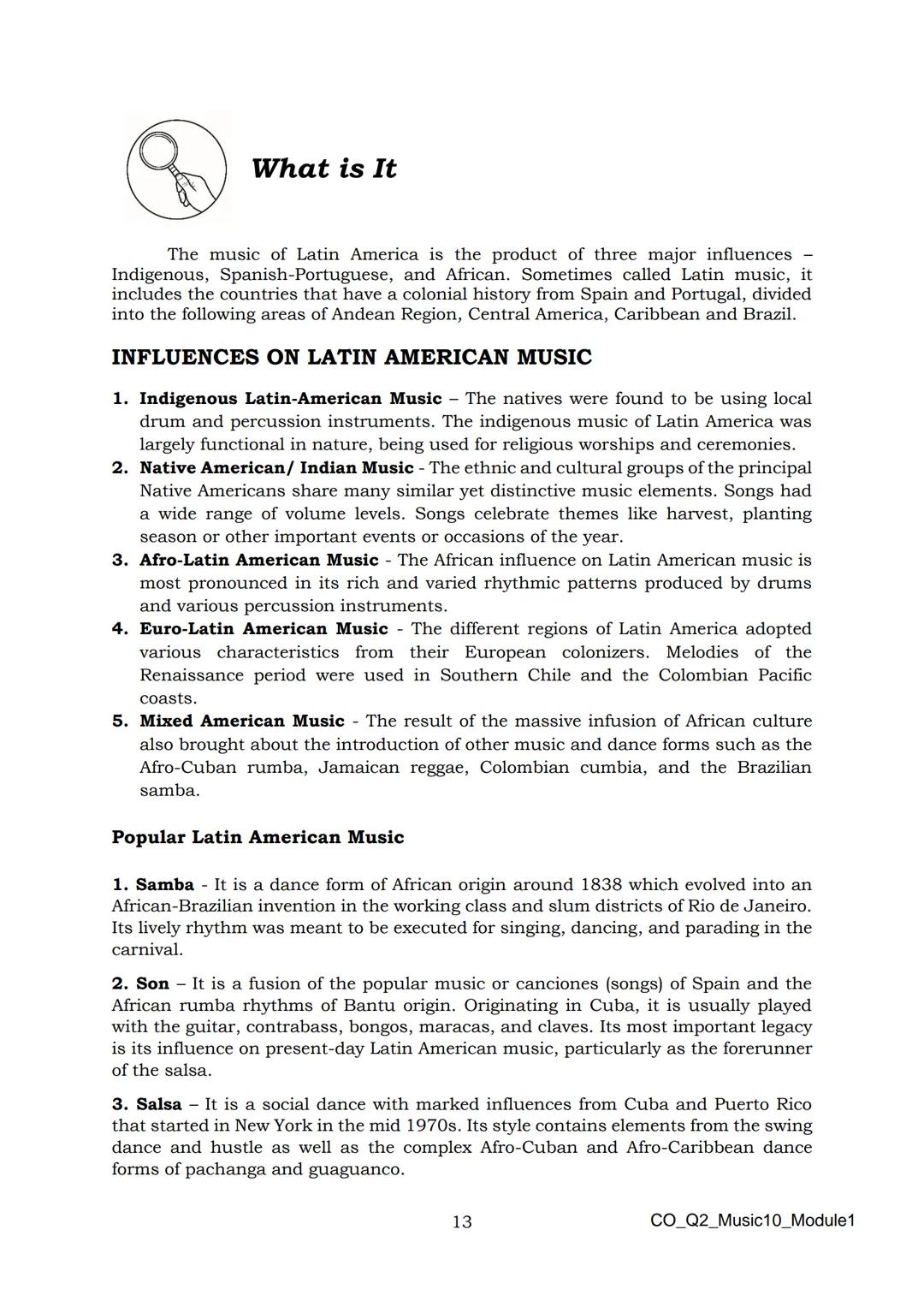 10
DepED
DEPARTMENT OF EDUCATION
Music
Quarter 2 - Module 1:
Afro-Latin American
and Popular Music
CO_Q2_Music10_Module1
ALTERNATIVE DELI