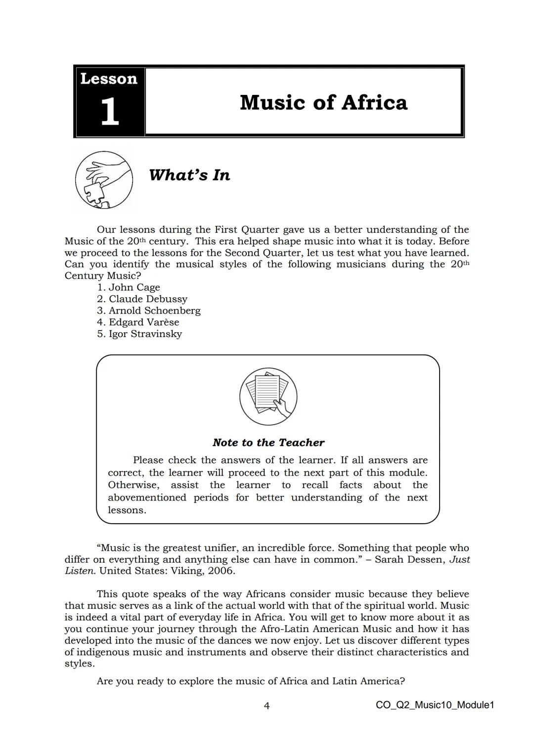 10
DepED
DEPARTMENT OF EDUCATION
Music
Quarter 2 - Module 1:
Afro-Latin American
and Popular Music
CO_Q2_Music10_Module1
ALTERNATIVE DELI