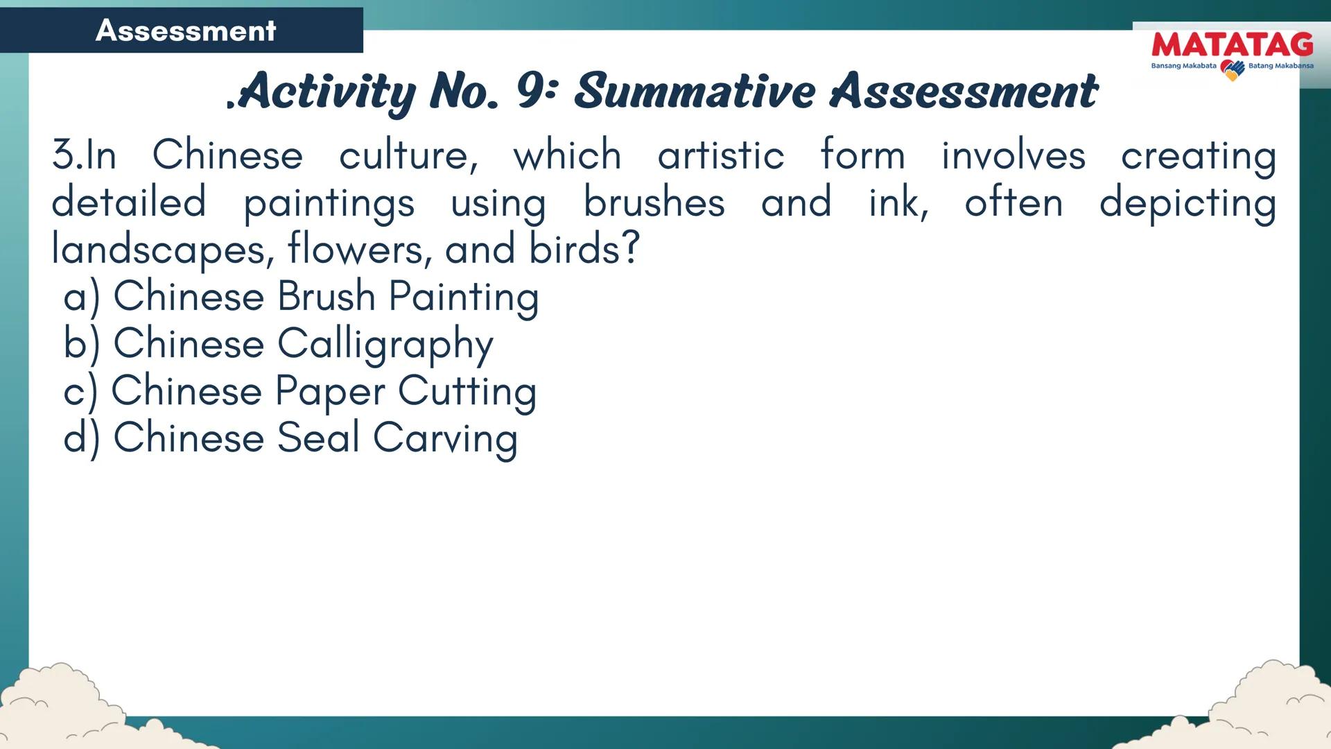 DepED
Q2 Music and Arts Week 3-4
TRADITIONAL
MATATAG
Bansang Makabata Batang Makabansa
ASIAN FOLK ARTS
AND NEW CREATIVE
TRENDS # Learn