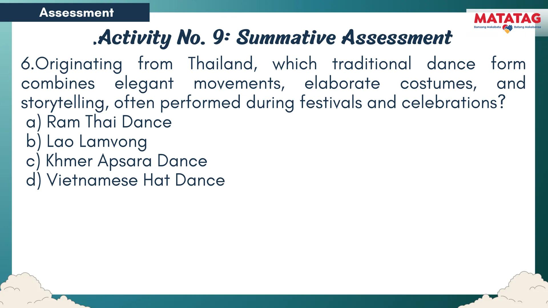 DepED
Q2 Music and Arts Week 3-4
TRADITIONAL
MATATAG
Bansang Makabata Batang Makabansa
ASIAN FOLK ARTS
AND NEW CREATIVE
TRENDS # Learn