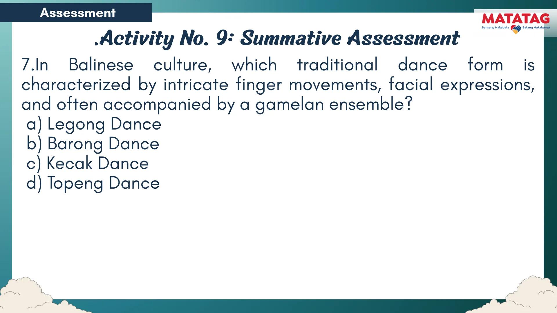 DepED
Q2 Music and Arts Week 3-4
TRADITIONAL
MATATAG
Bansang Makabata Batang Makabansa
ASIAN FOLK ARTS
AND NEW CREATIVE
TRENDS # Learn