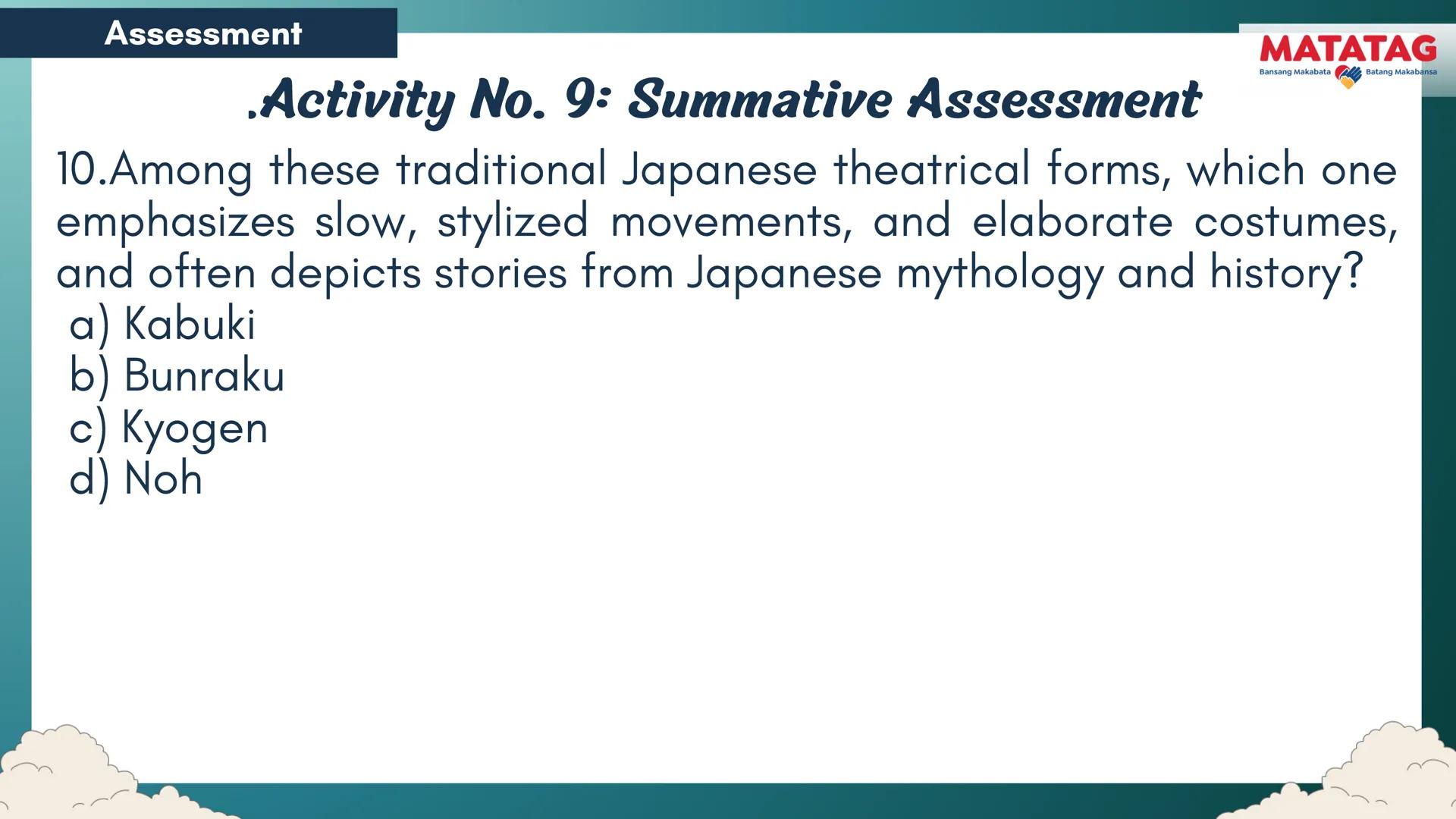 DepED
Q2 Music and Arts Week 3-4
TRADITIONAL
MATATAG
Bansang Makabata Batang Makabansa
ASIAN FOLK ARTS
AND NEW CREATIVE
TRENDS # Learn