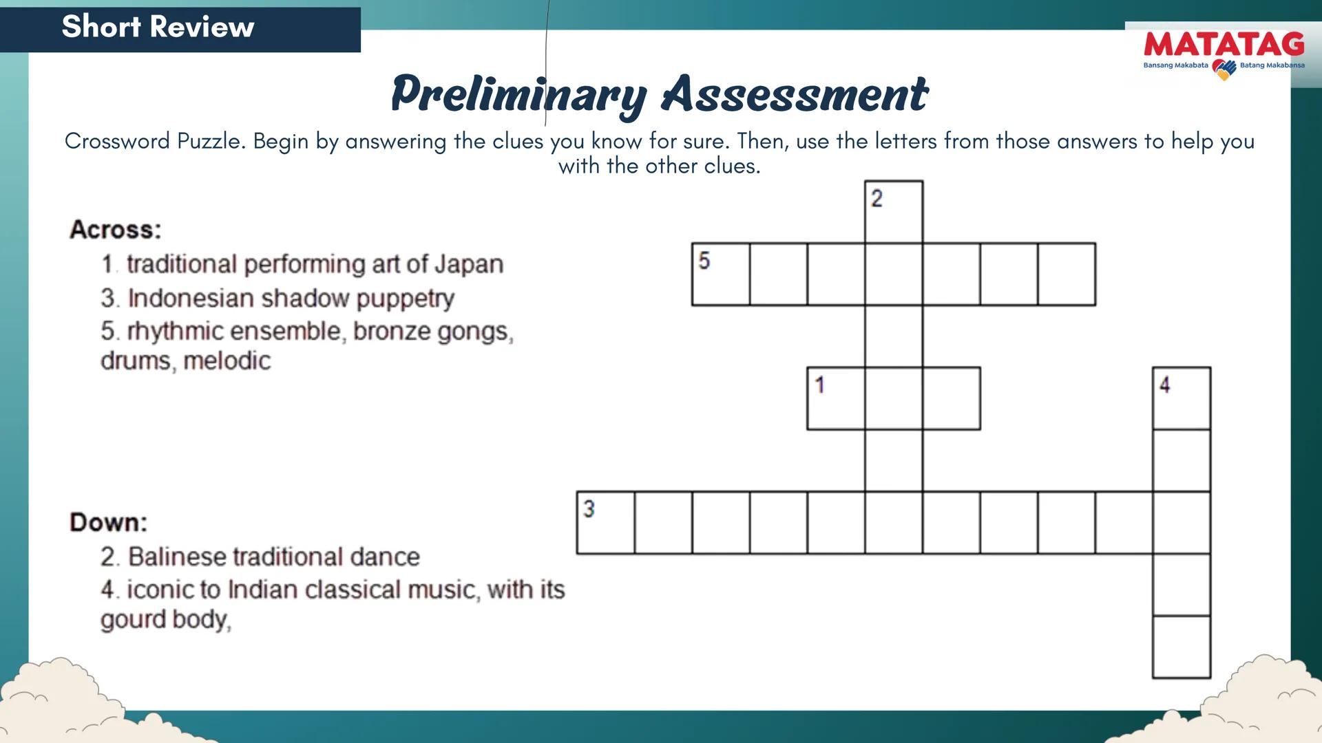 DepED
Q2 Music and Arts Week 3-4
TRADITIONAL
MATATAG
Bansang Makabata Batang Makabansa
ASIAN FOLK ARTS
AND NEW CREATIVE
TRENDS # Learn
