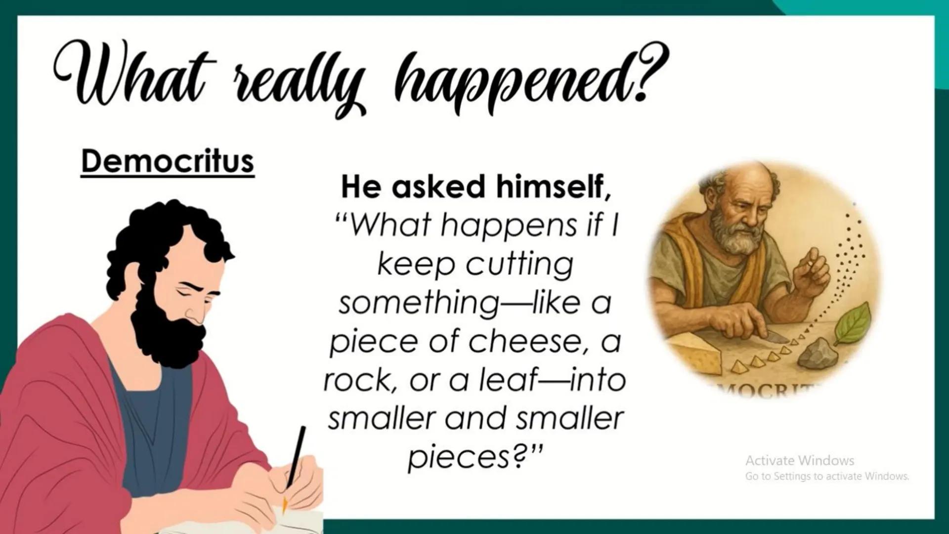# Development of Atomic Theory
1. The idea of Atoms from Democritus to Dalton
2. Laws of Matter
3. The Discovery of Electrons by J.J. Thoms