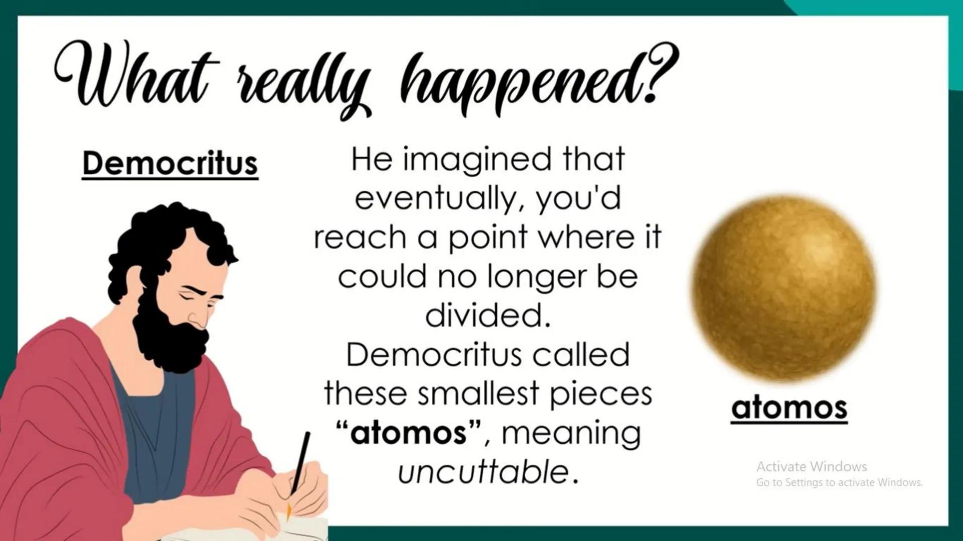 # Development of Atomic Theory
1. The idea of Atoms from Democritus to Dalton
2. Laws of Matter
3. The Discovery of Electrons by J.J. Thoms
